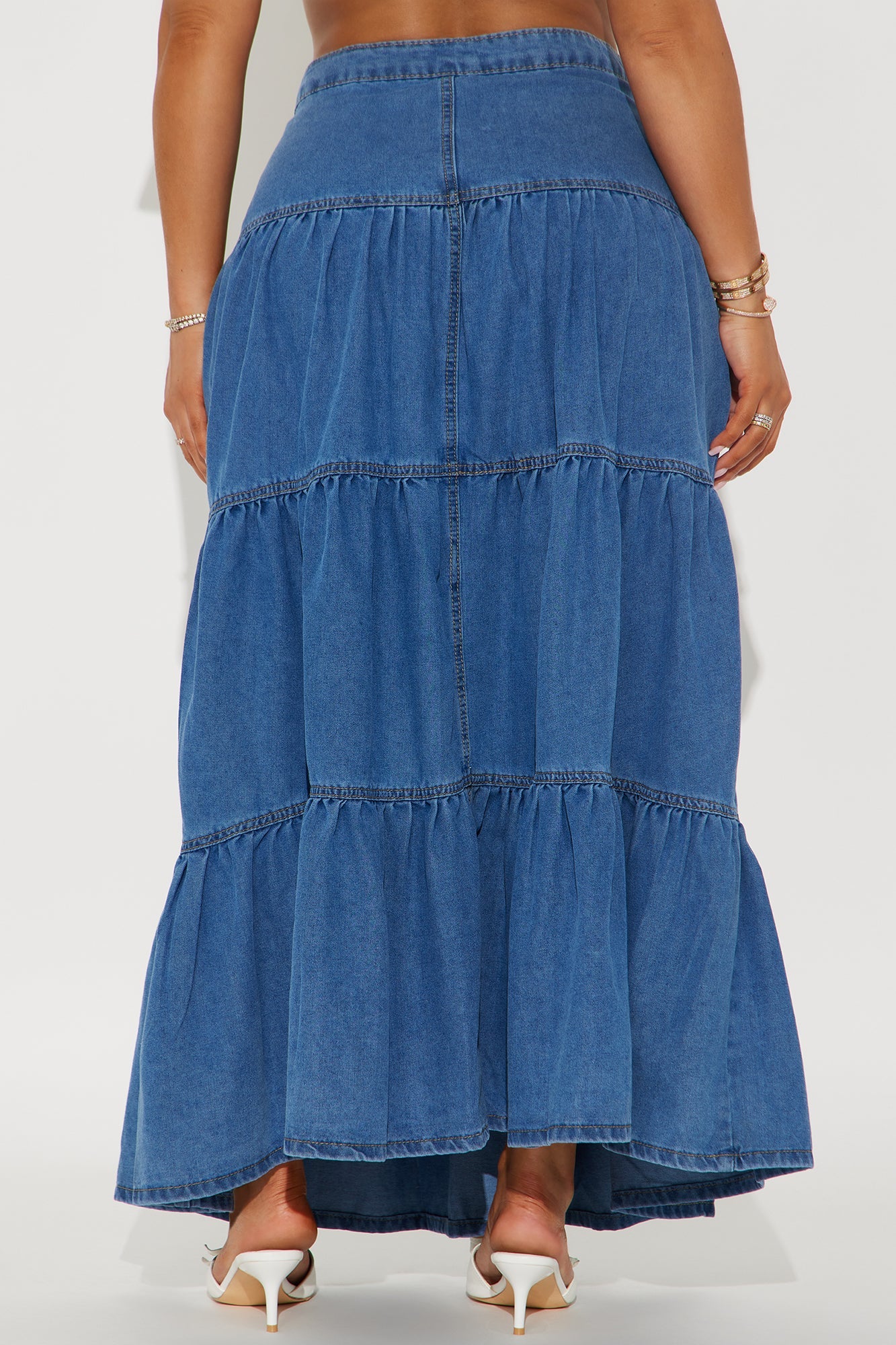 Doreen Tiered Denim Maxi Skirt - Medium Wash