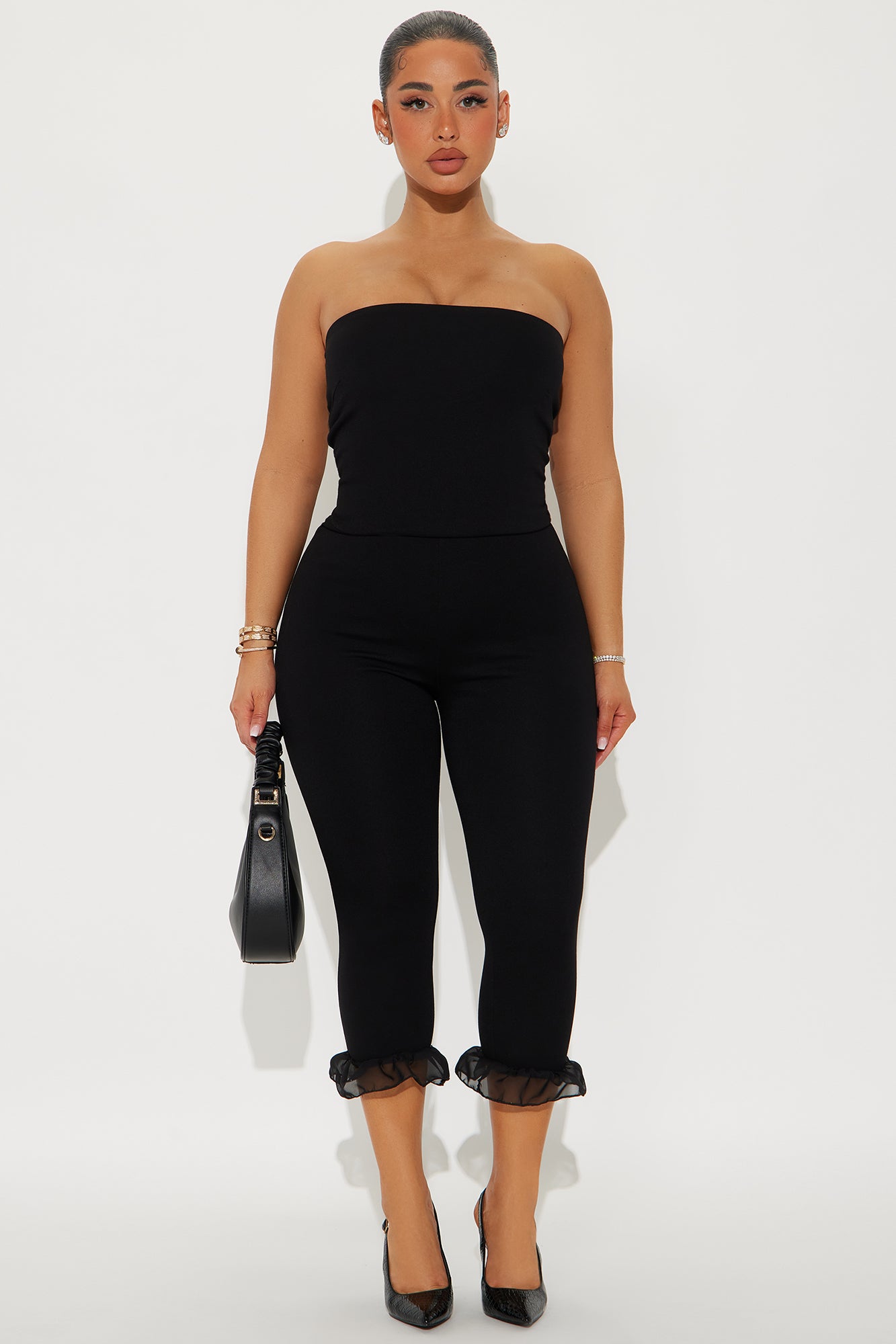Charlotte Ruffle Capri Jumpsuit - Black