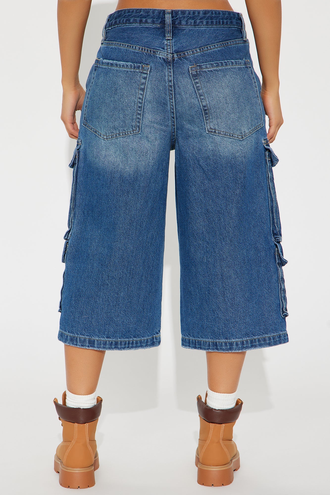 Denize High Rise Cargo Denim Jorts - Medium Wash