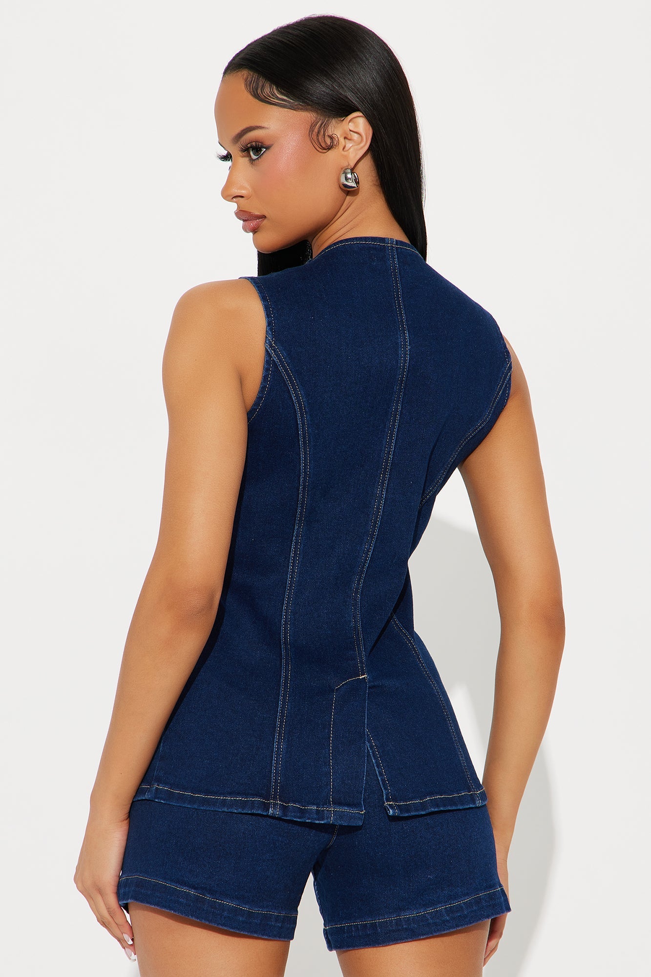 Caught In A Moment Denim Short Set - Dark Wash