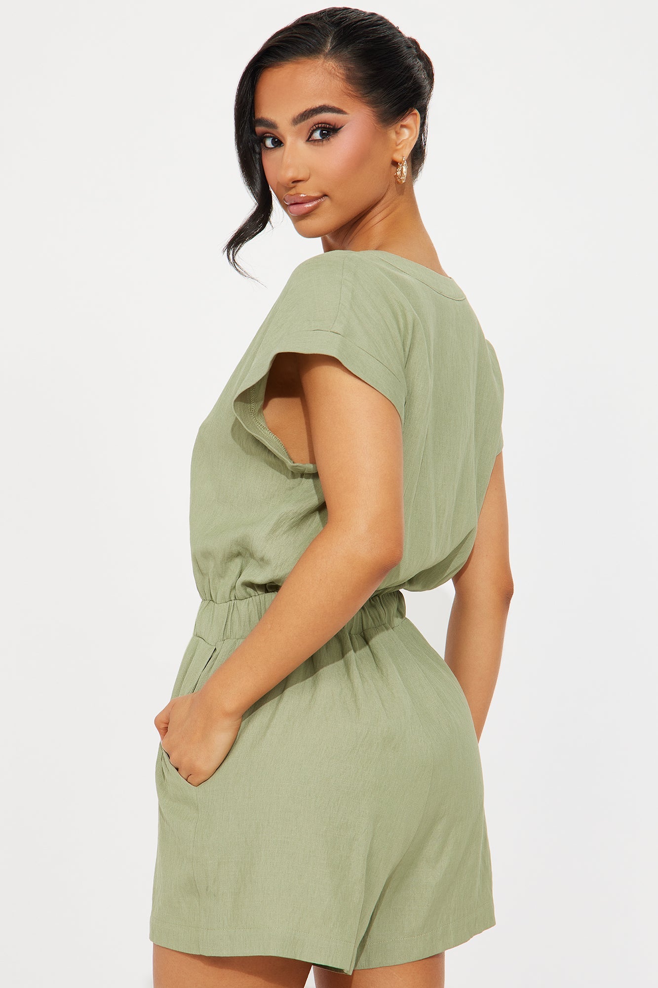 Meeting My Love Linen Romper - Olive