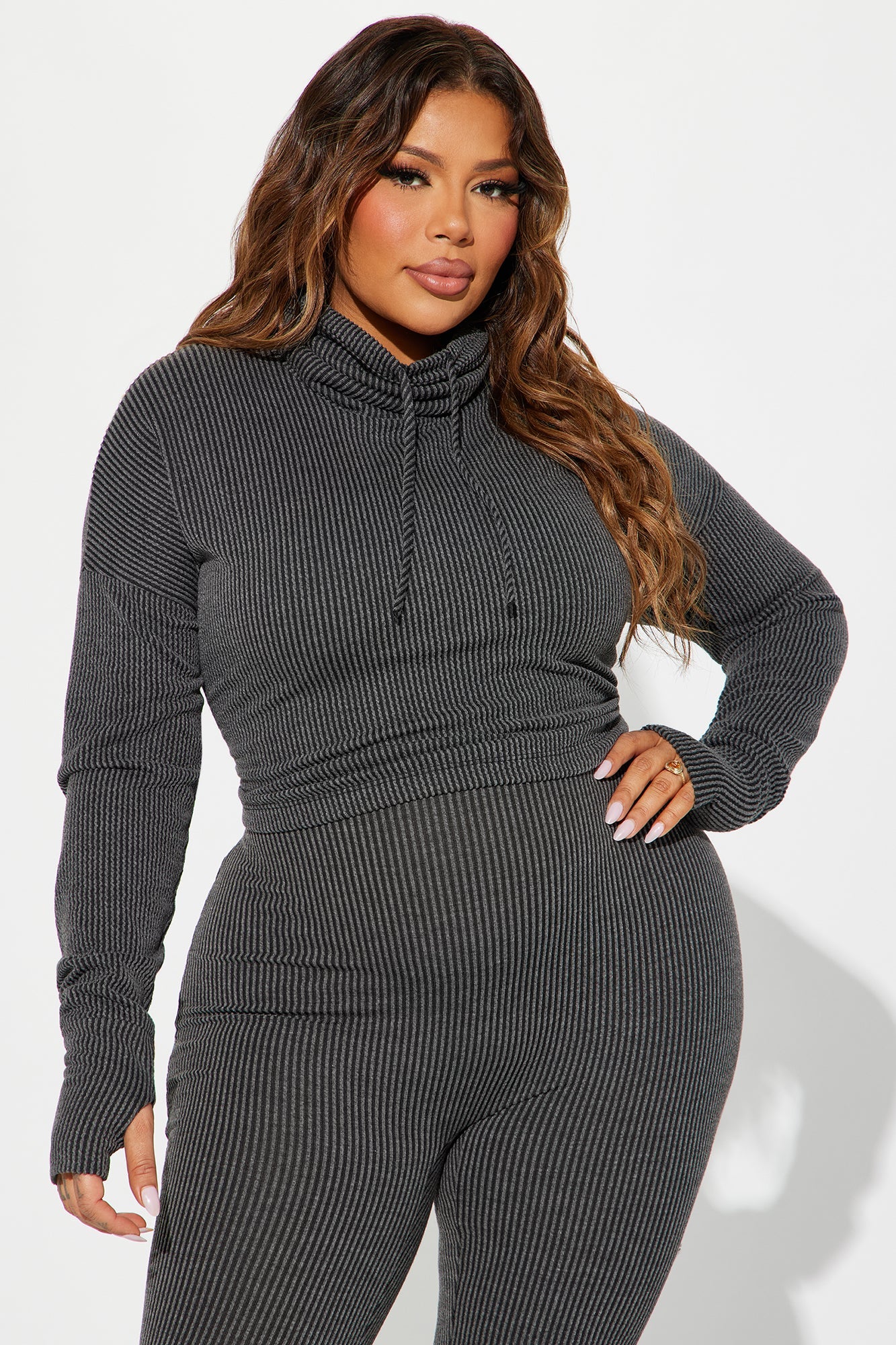 Thinking It Over 2 Piece Jumpsuit Set - Charcoal