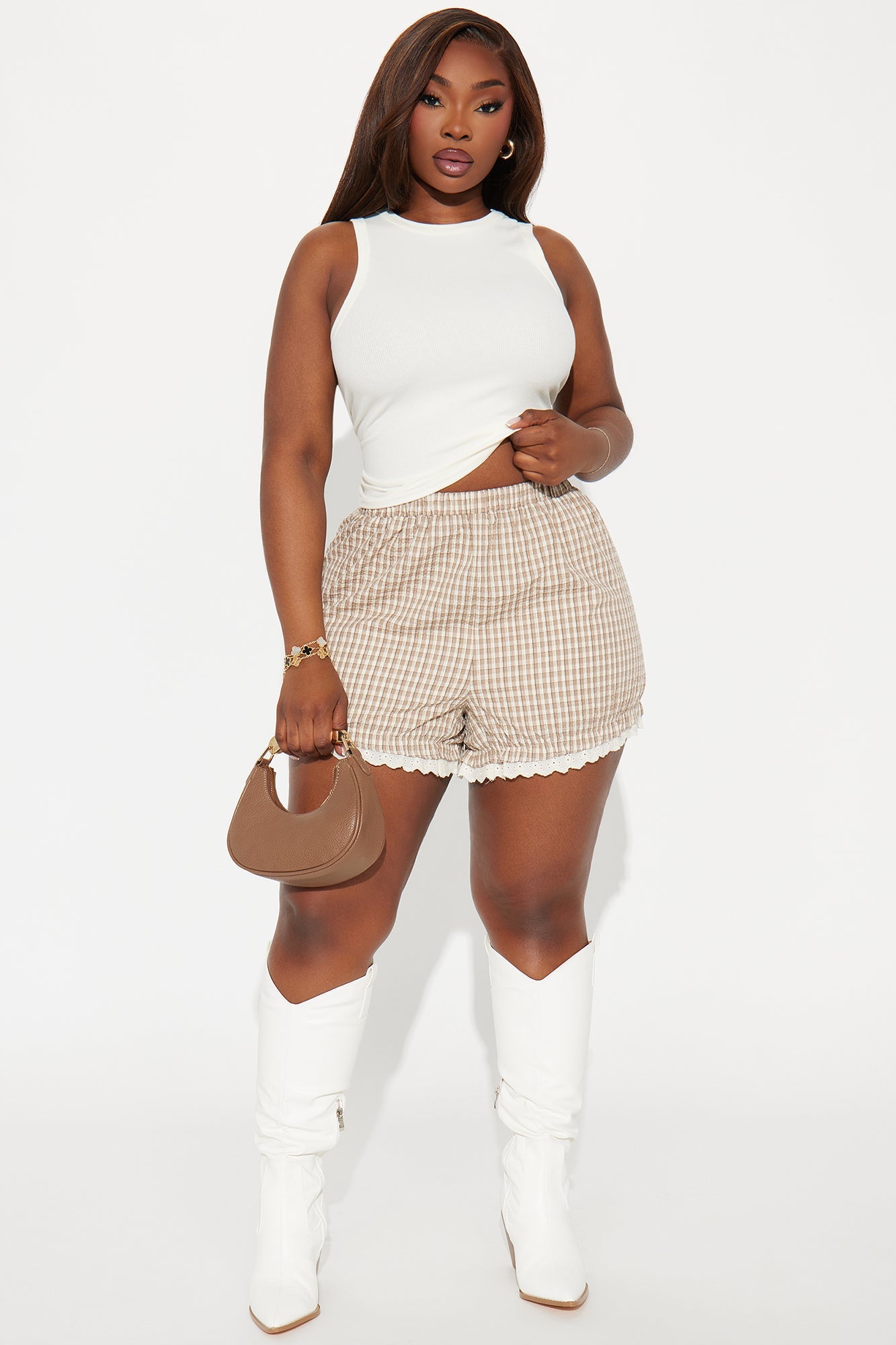 Elena Plaid Bloomer Short - Taupe