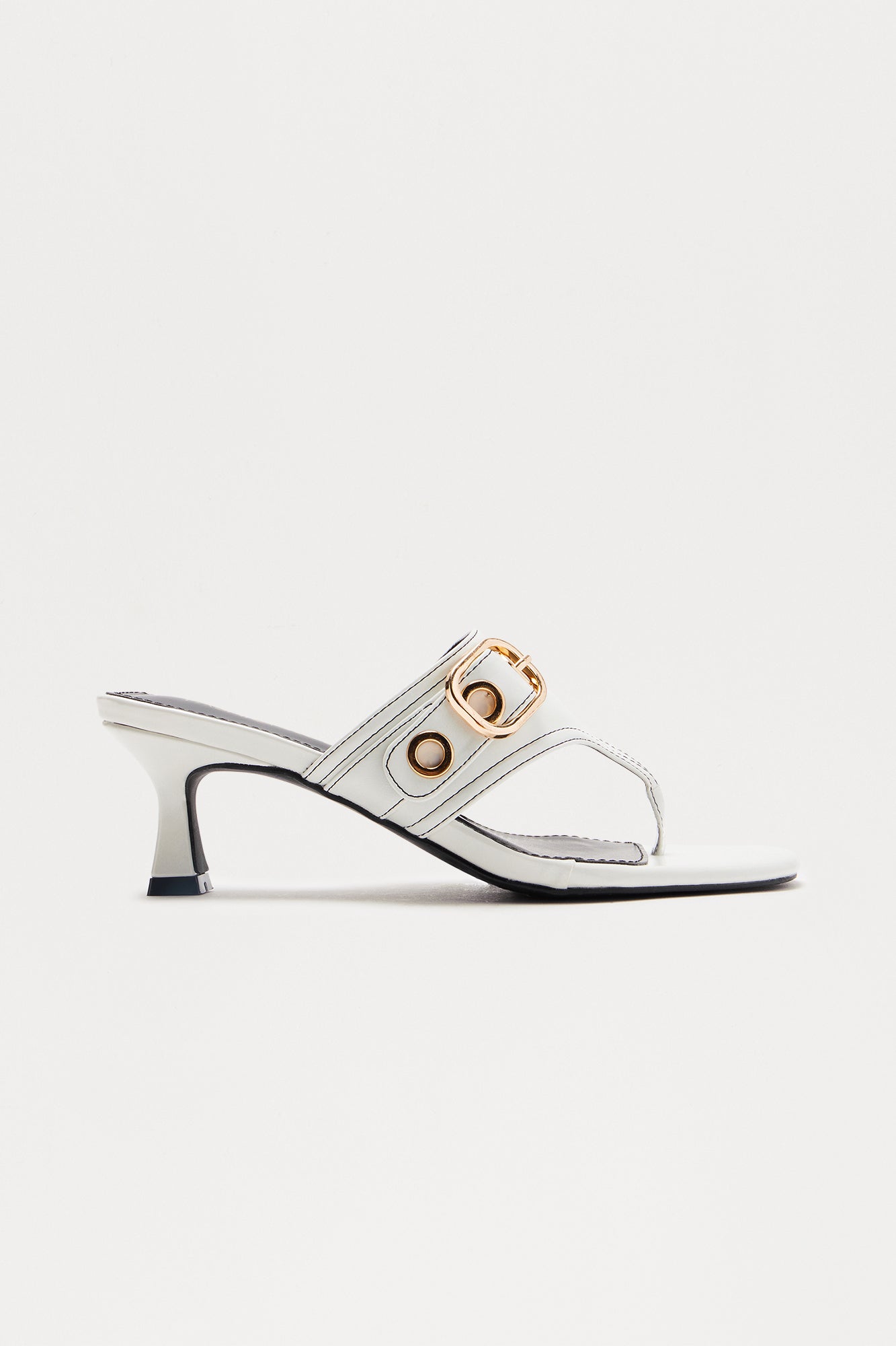Jeanie Buckle Kitten Heels - White