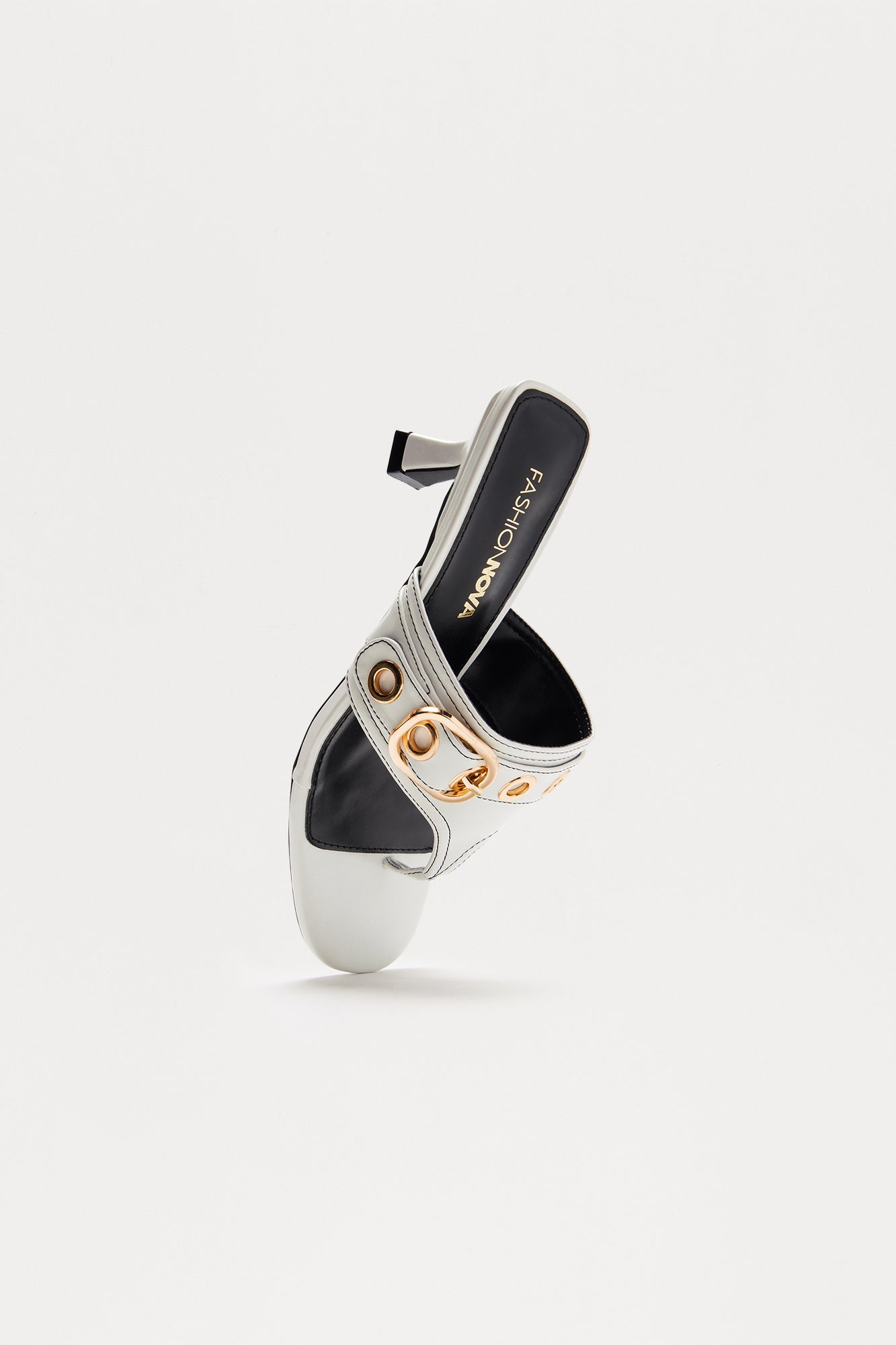 Jeanie Buckle Kitten Heels - White