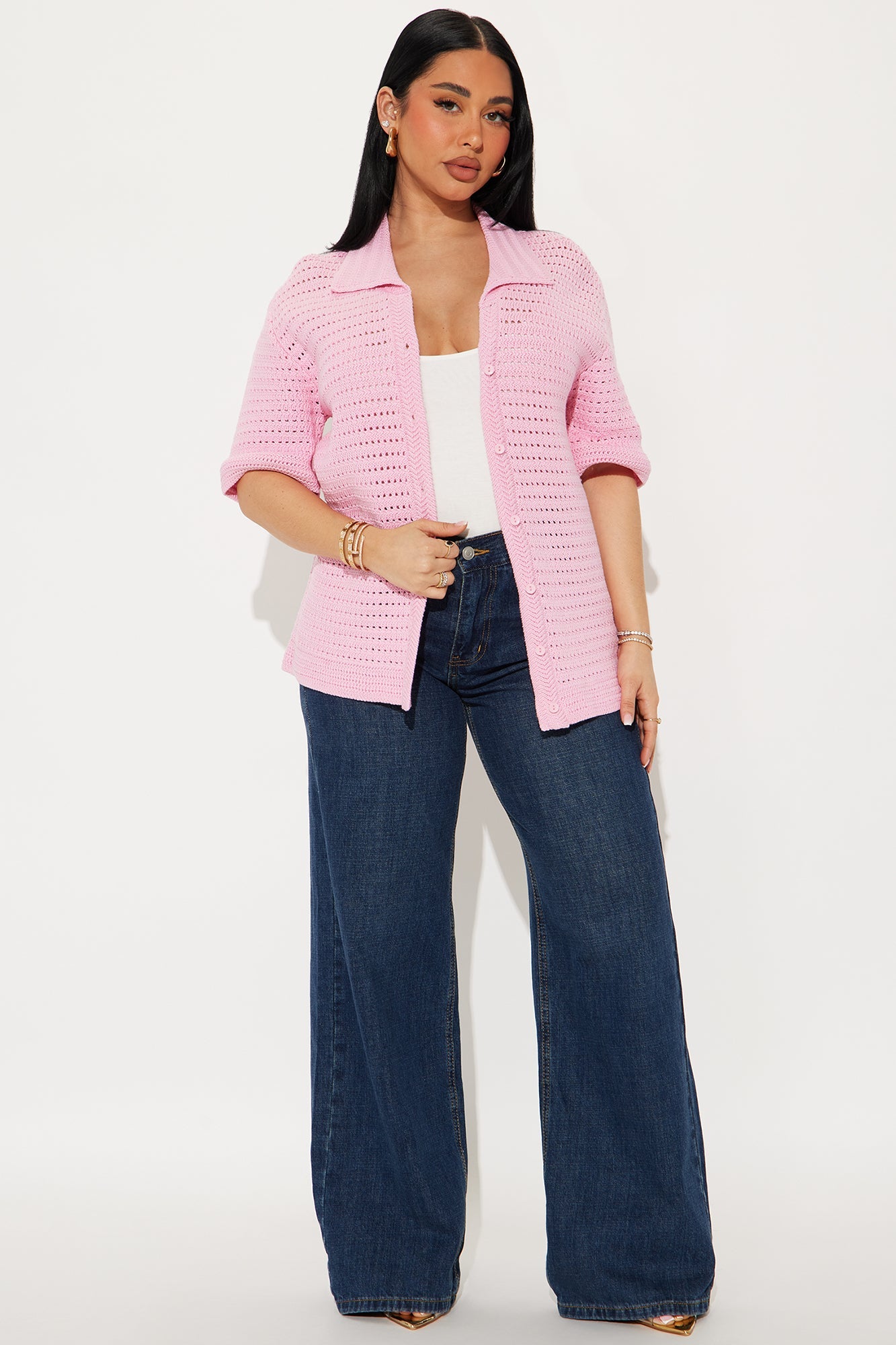 Drinks In Hand Crochet Shirt - Pink