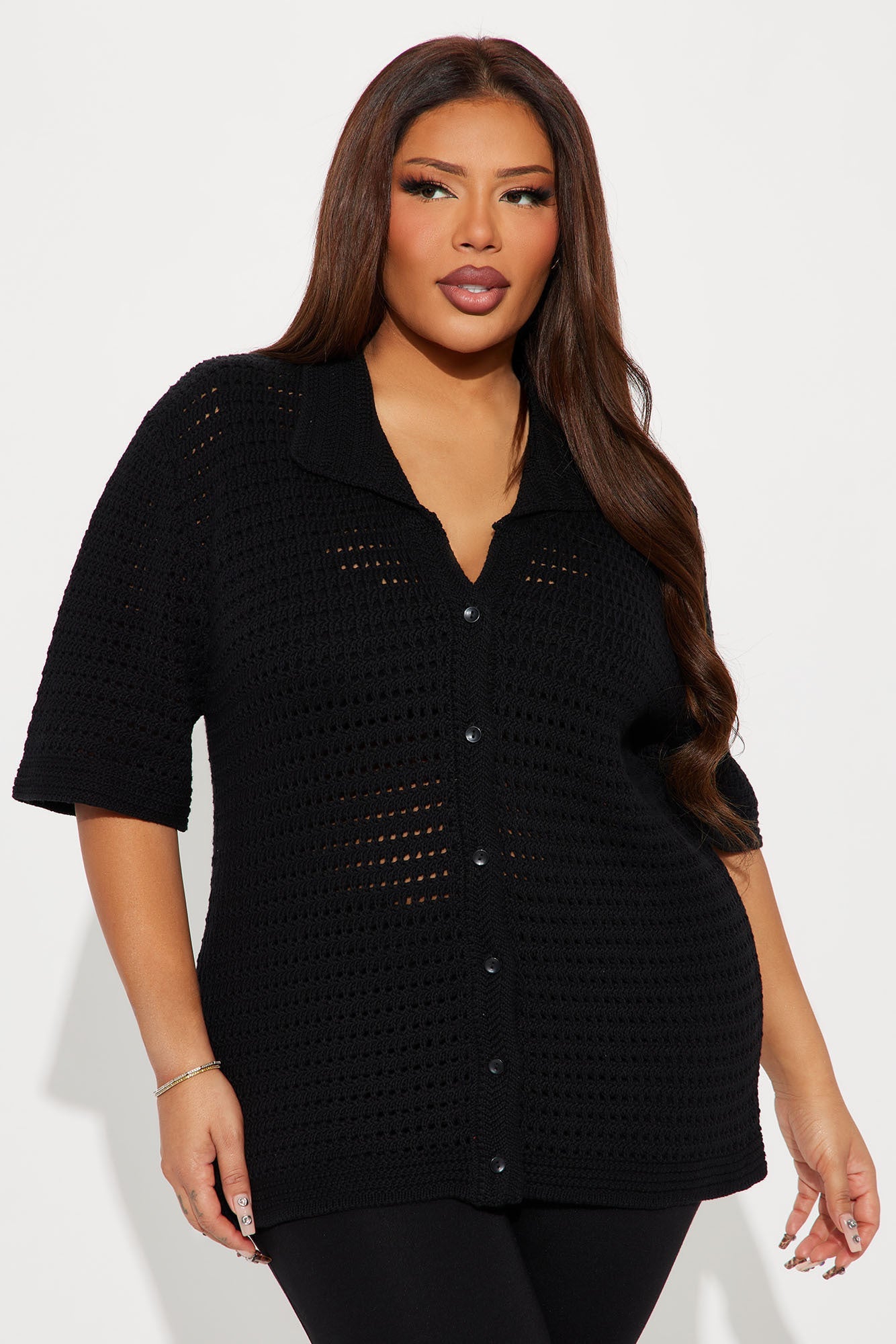 Drinks In Hand Crochet Shirt - Black