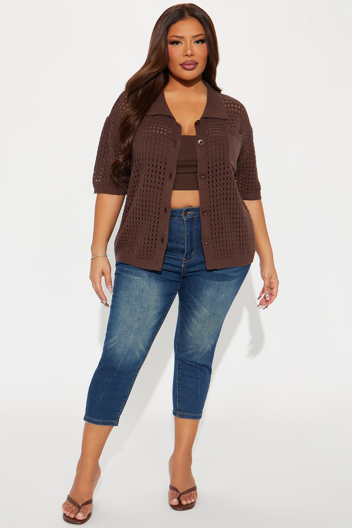 Endless Summer Days Crochet Shirt - Brown