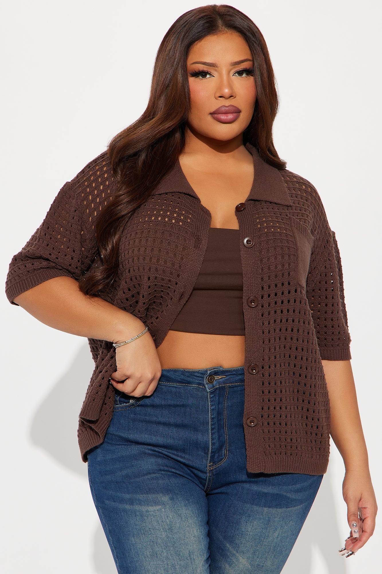 Endless Summer Days Crochet Shirt - Brown