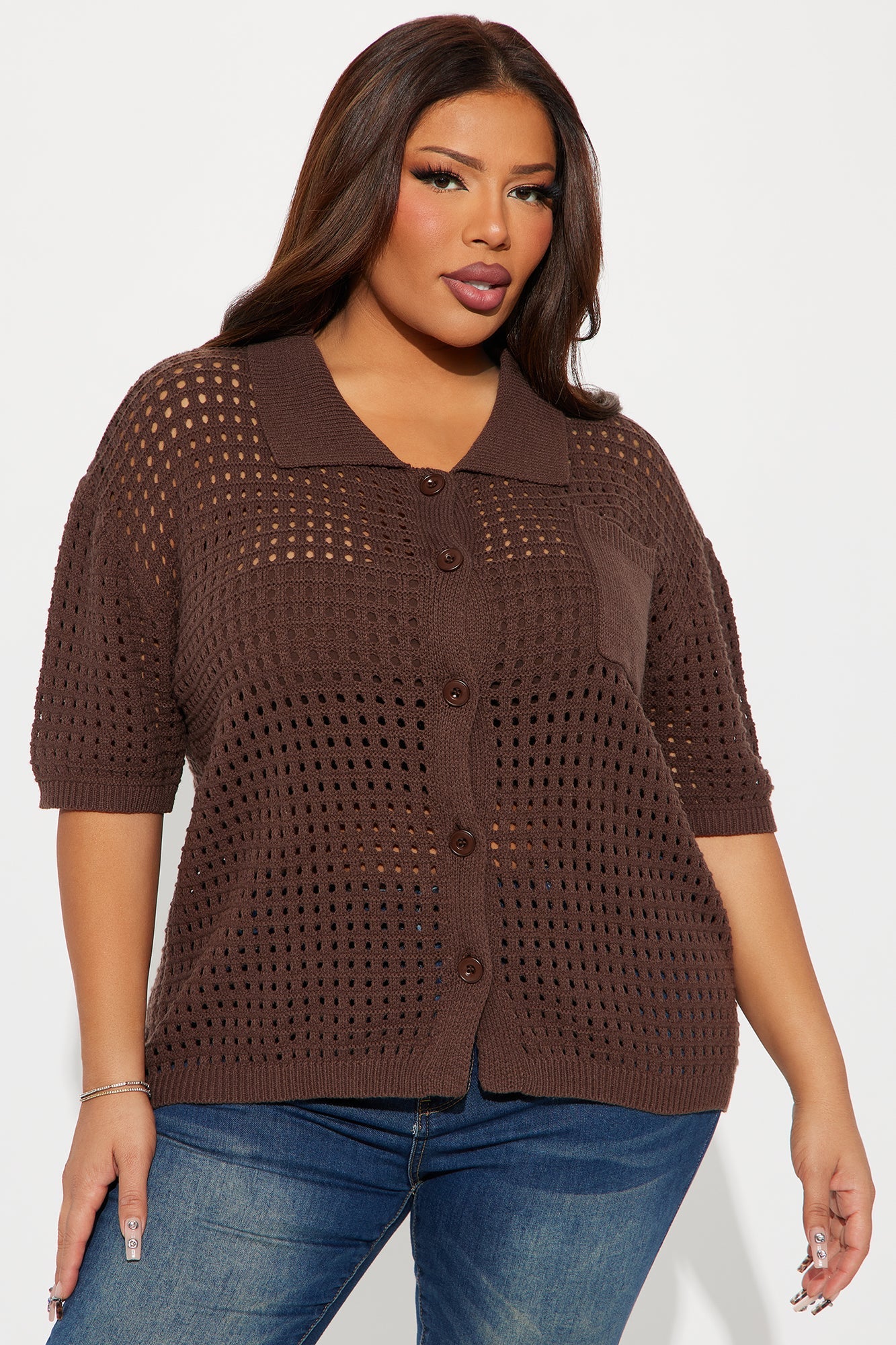 Endless Summer Days Crochet Shirt - Brown