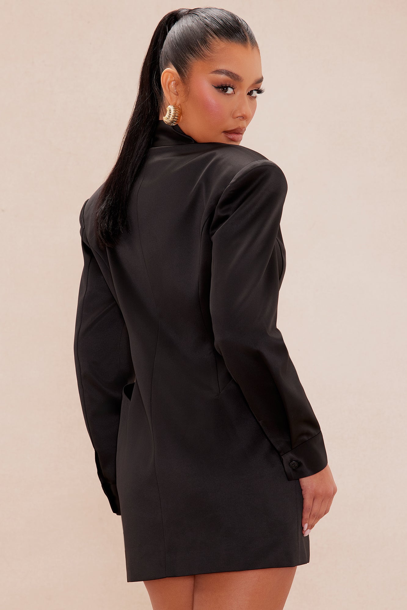 Vixen Satin Blazer Suit Set - Black