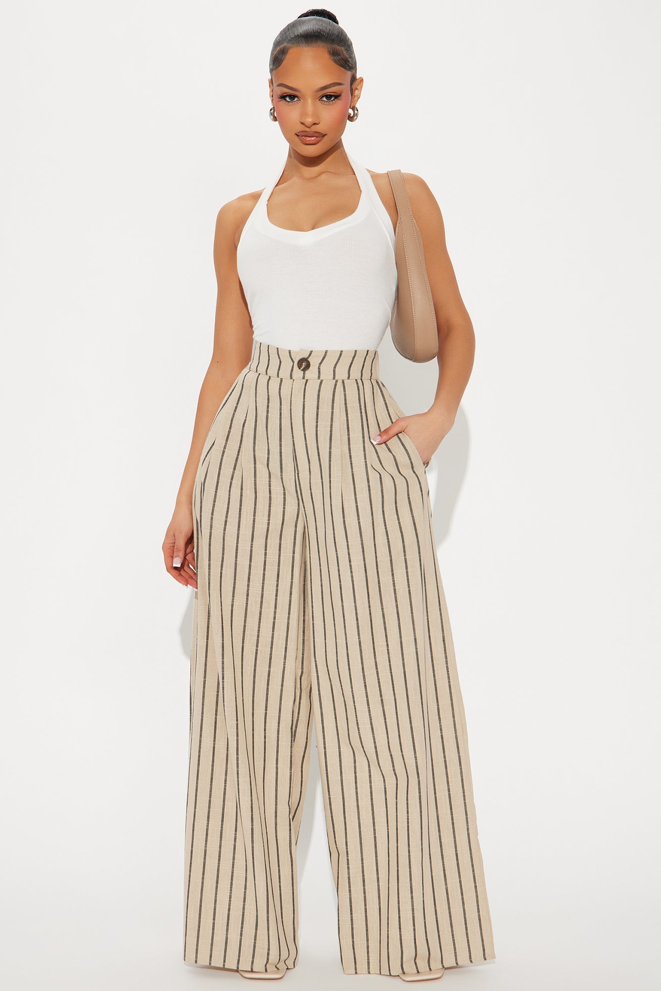 Ella Striped Linen Pant - Taupe/combo