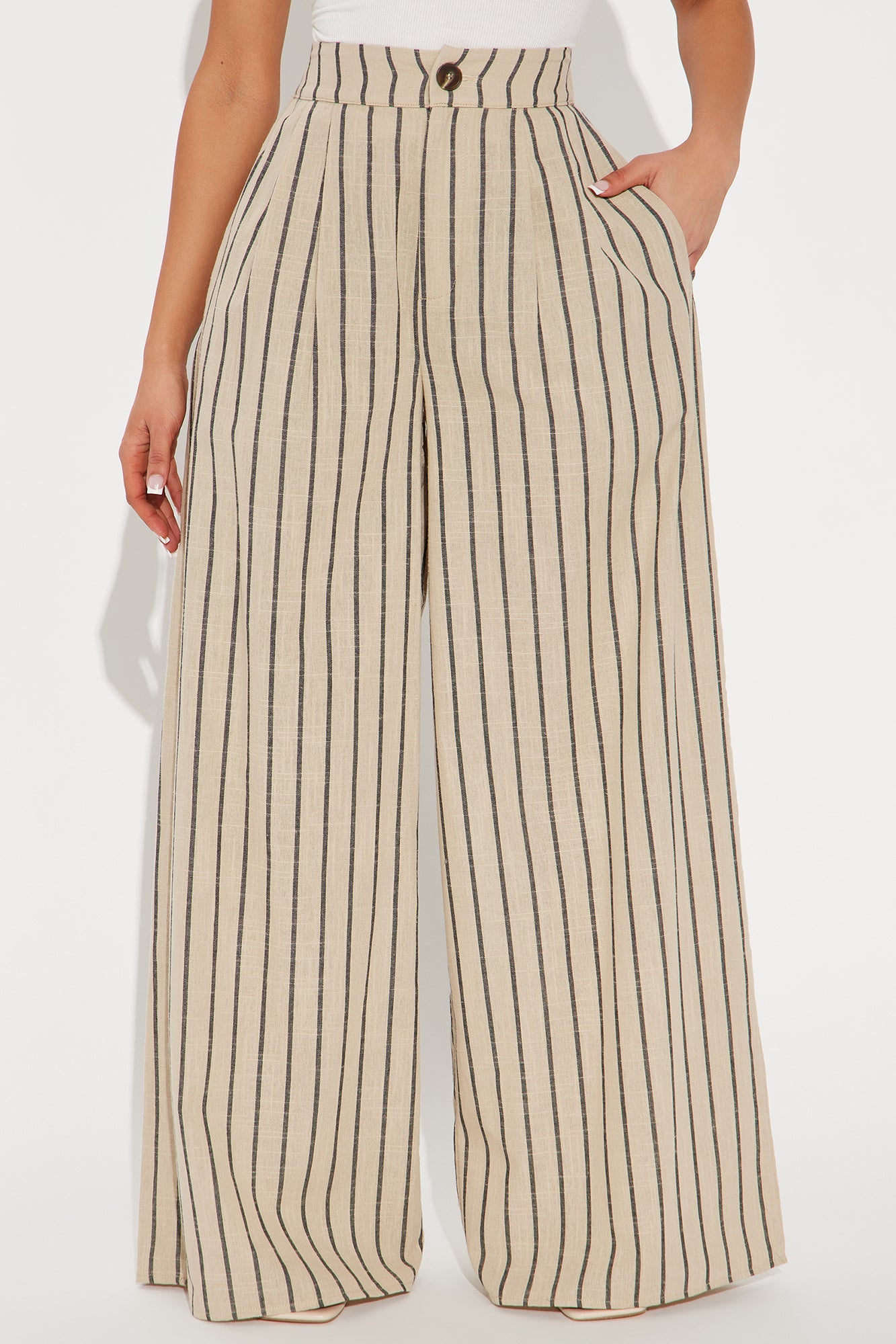 Ella Striped Linen Pant - Taupe/combo