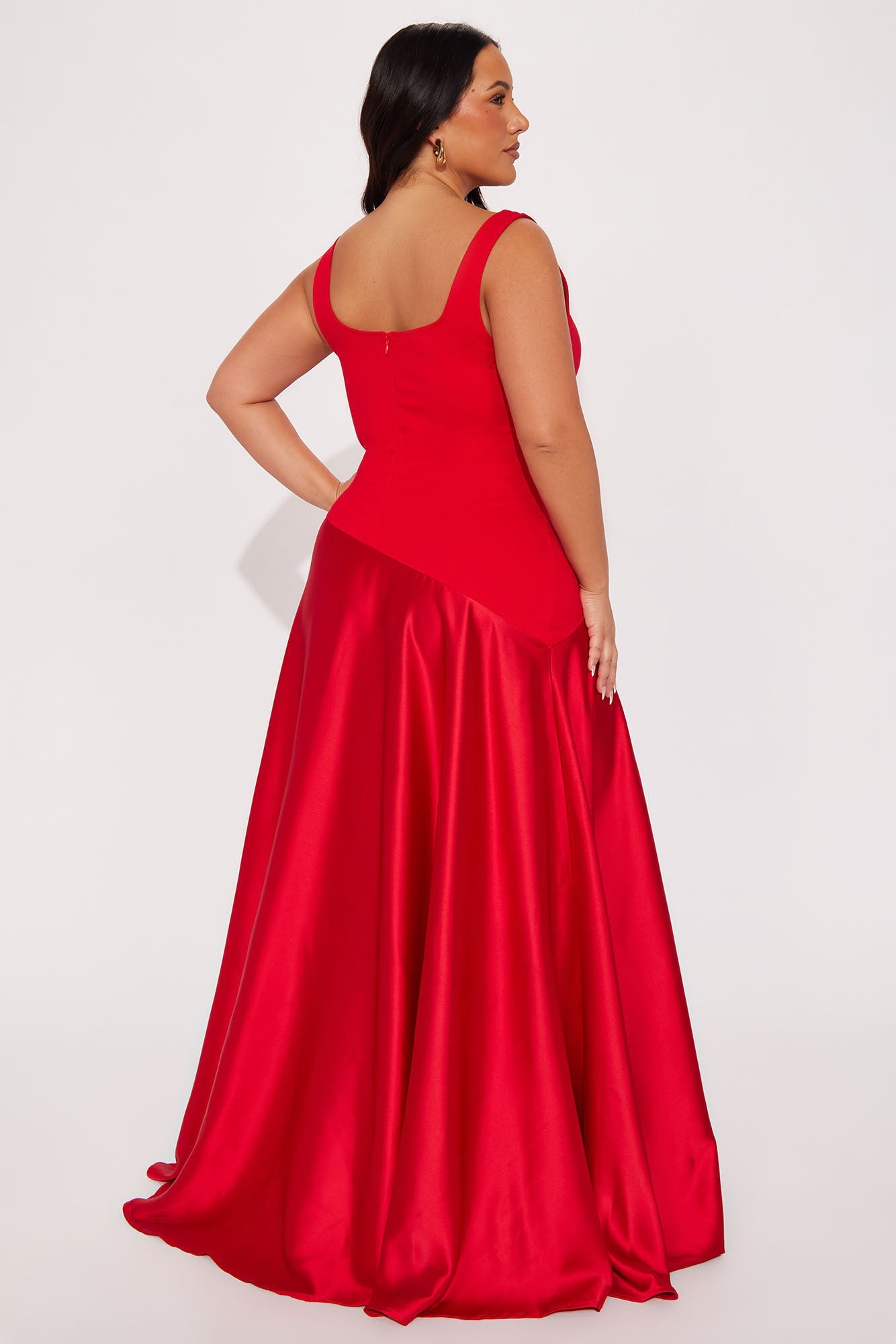 Liana Drop Waist Contrast Satin Maxi Dress - Red