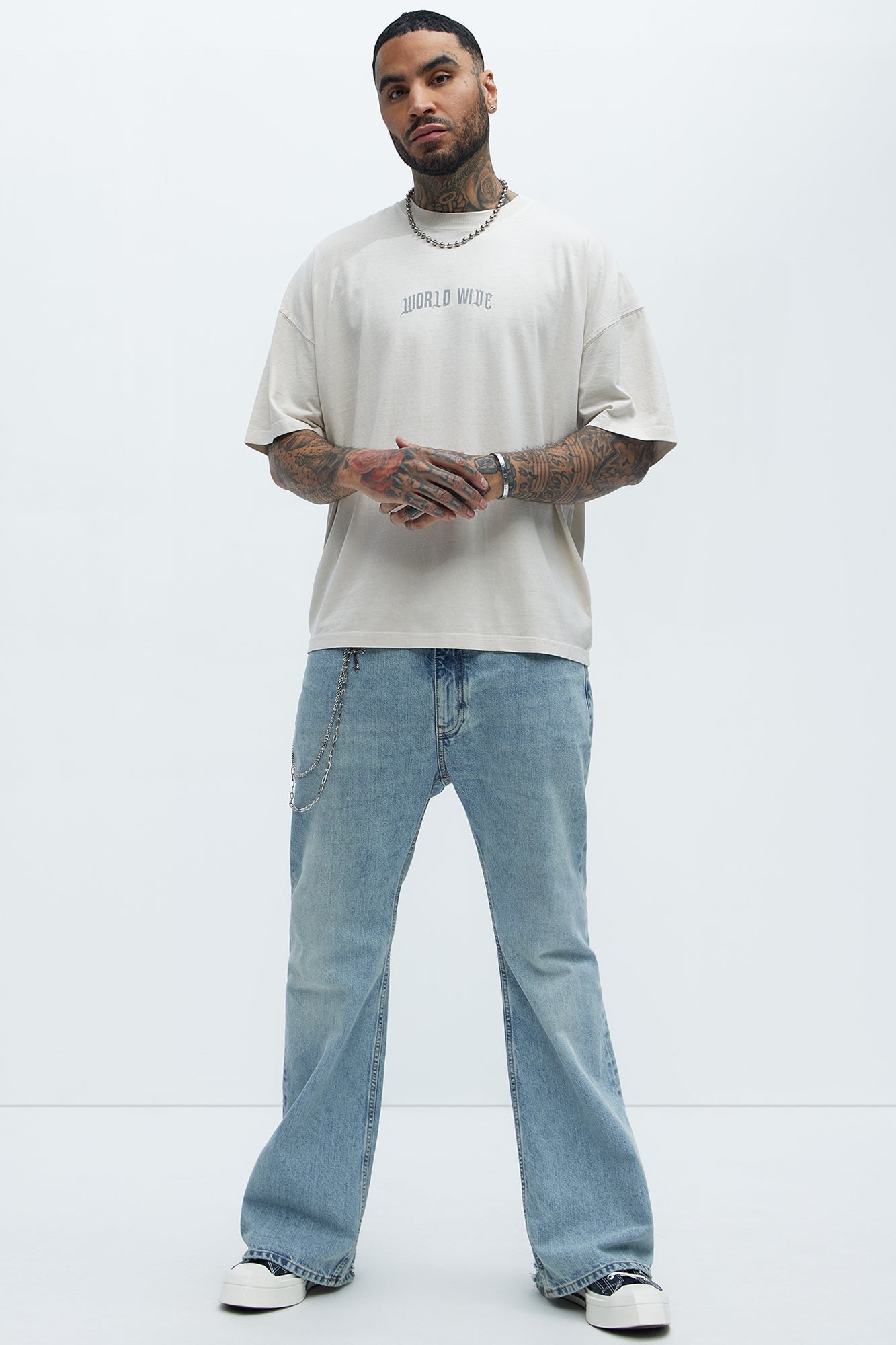 World Wide Chaos Oversized Short Sleeve Tee - Light Grey