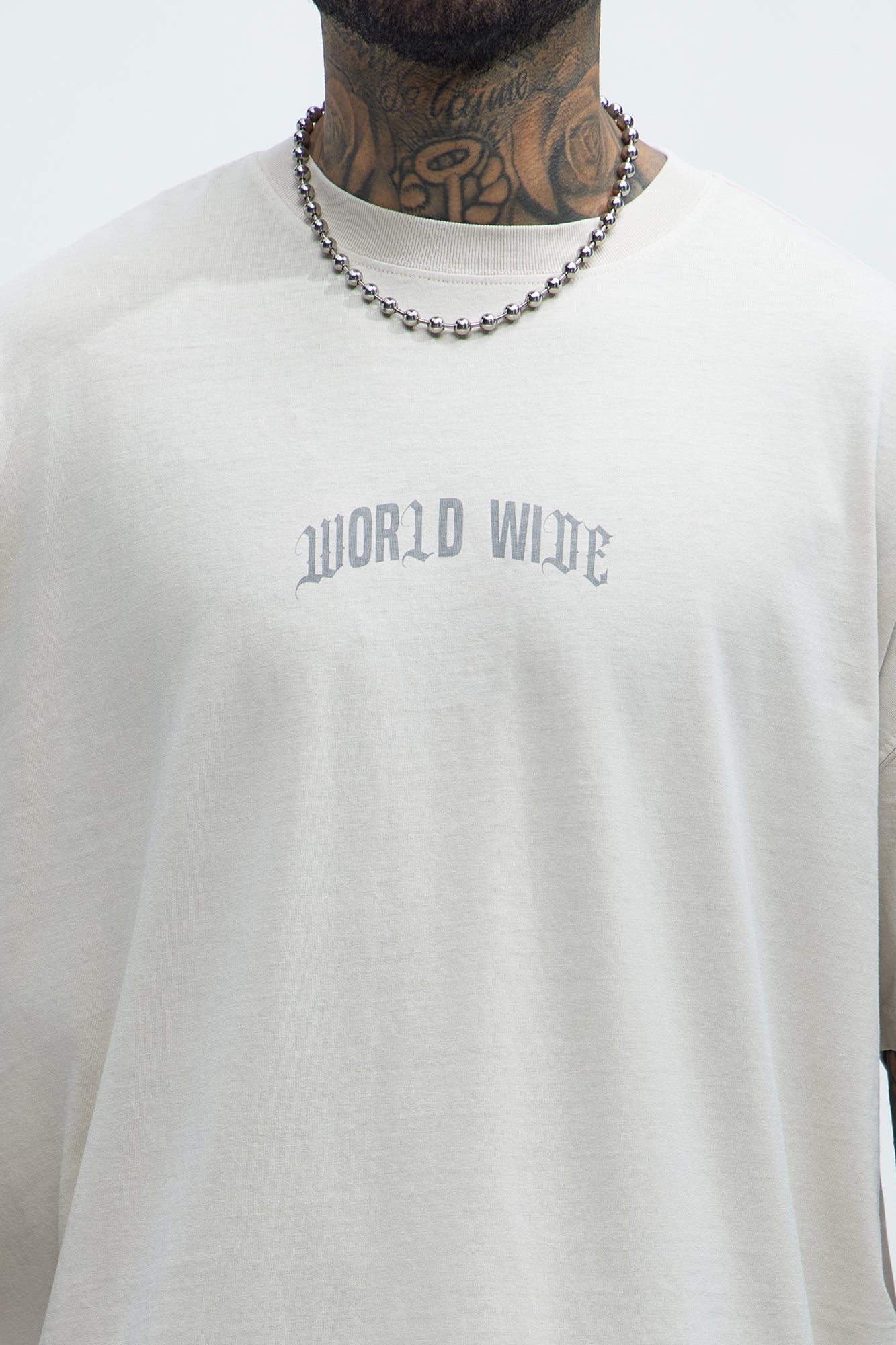 World Wide Chaos Oversized Short Sleeve Tee - Light Grey