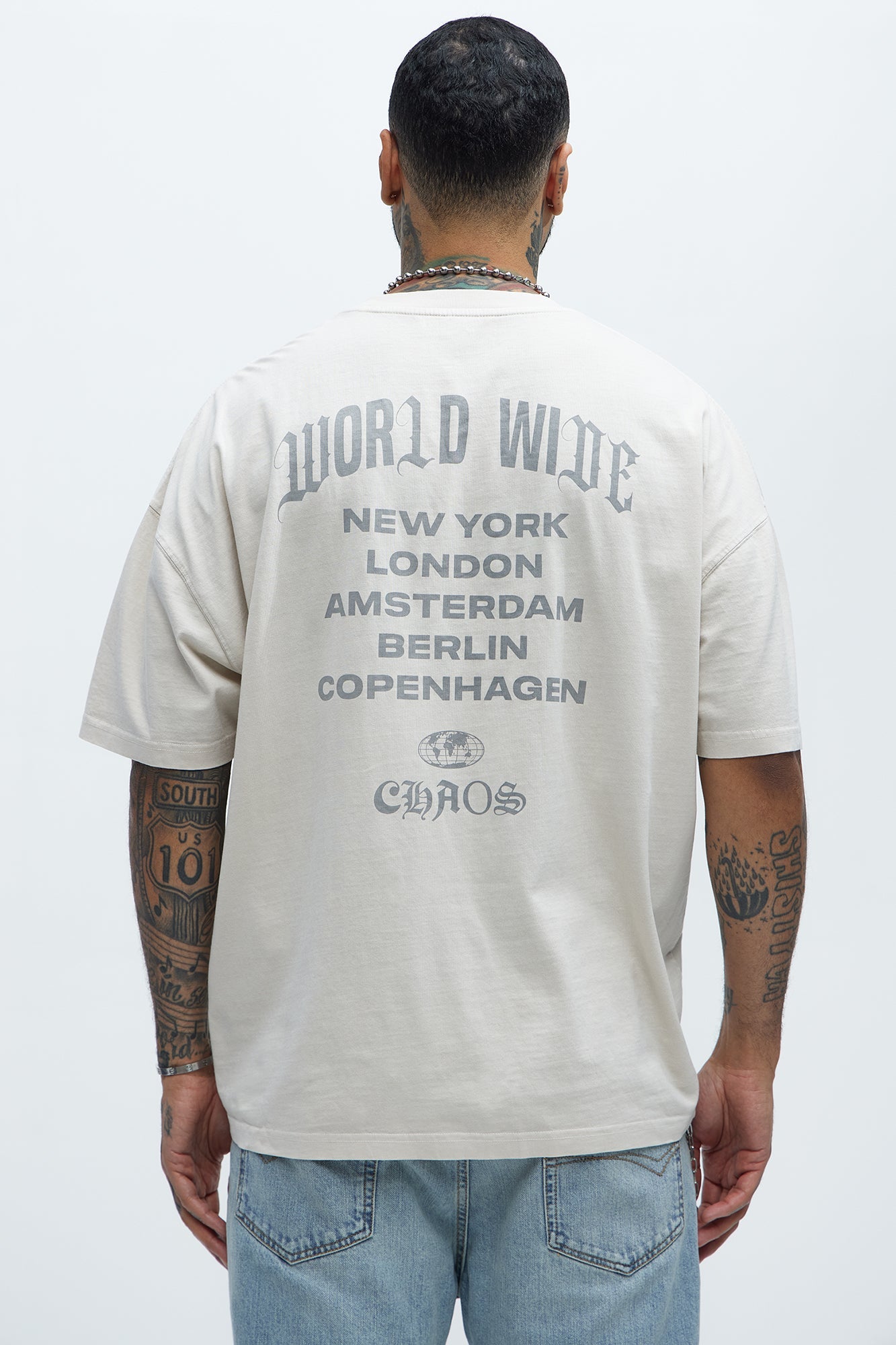 World Wide Chaos Oversized Short Sleeve Tee - Light Grey
