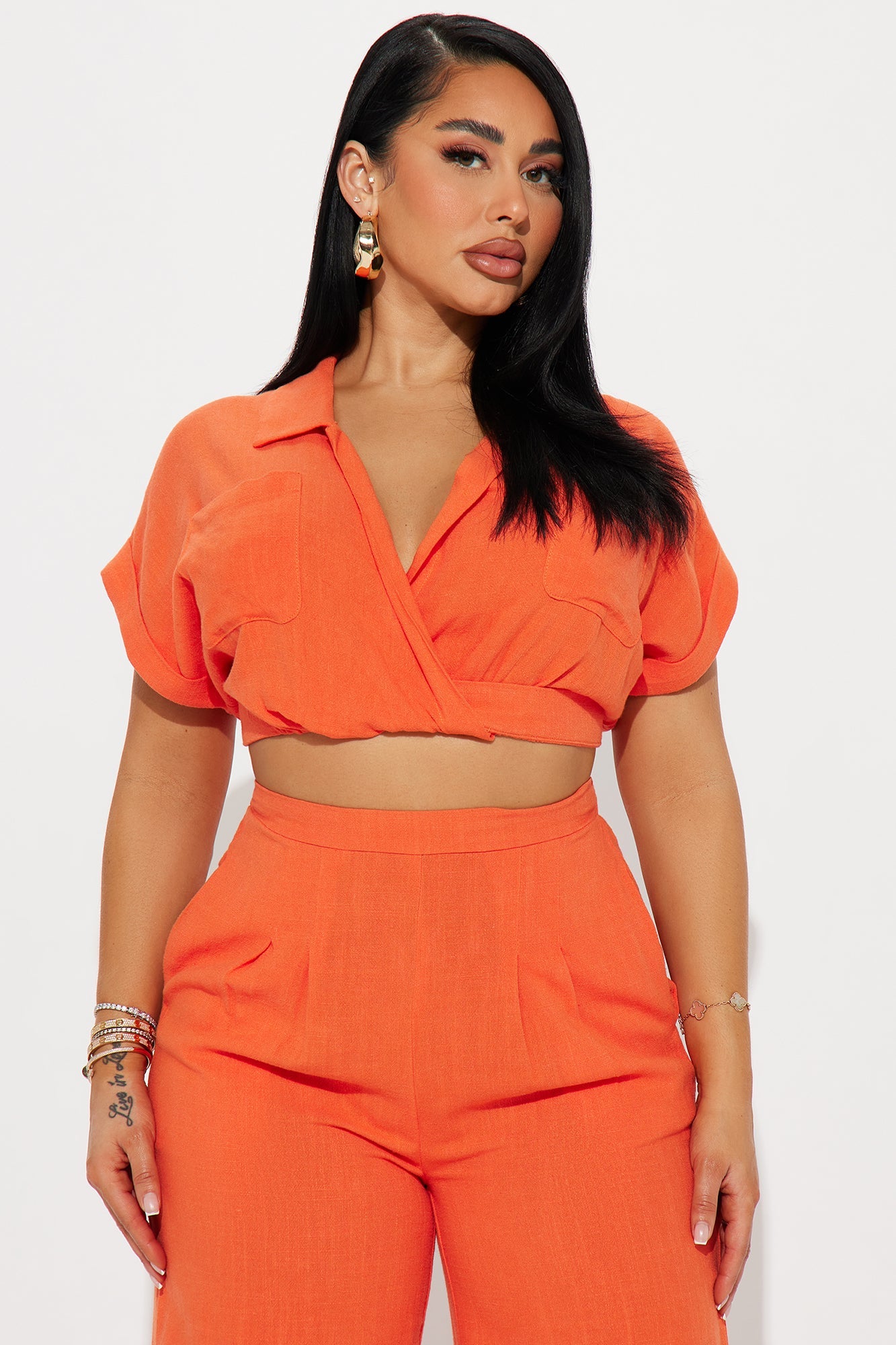 Andrea Linen Pant Set - Orange