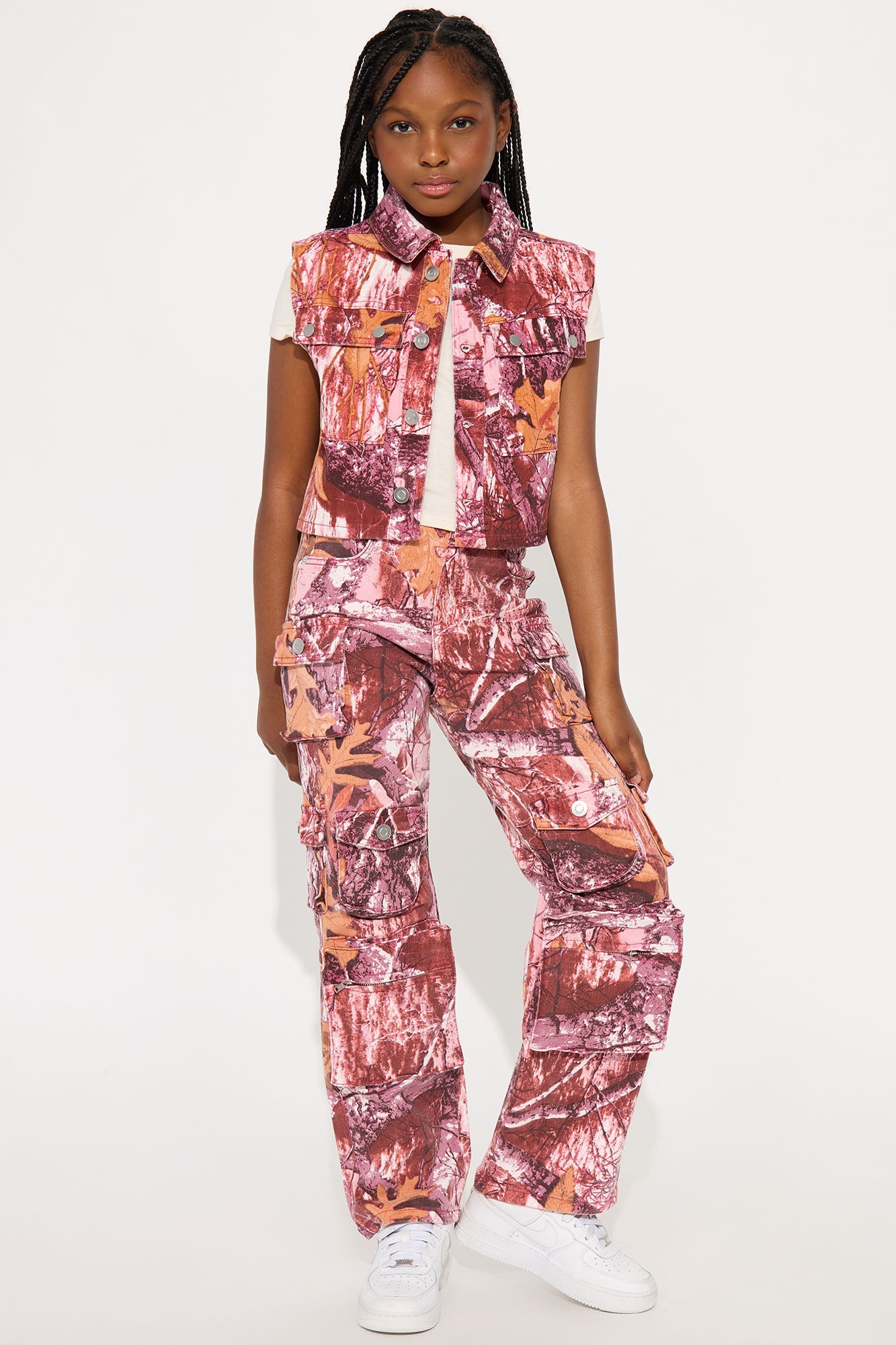 Mini Lily High Rise Cargo Jeans - Burgundy/combo