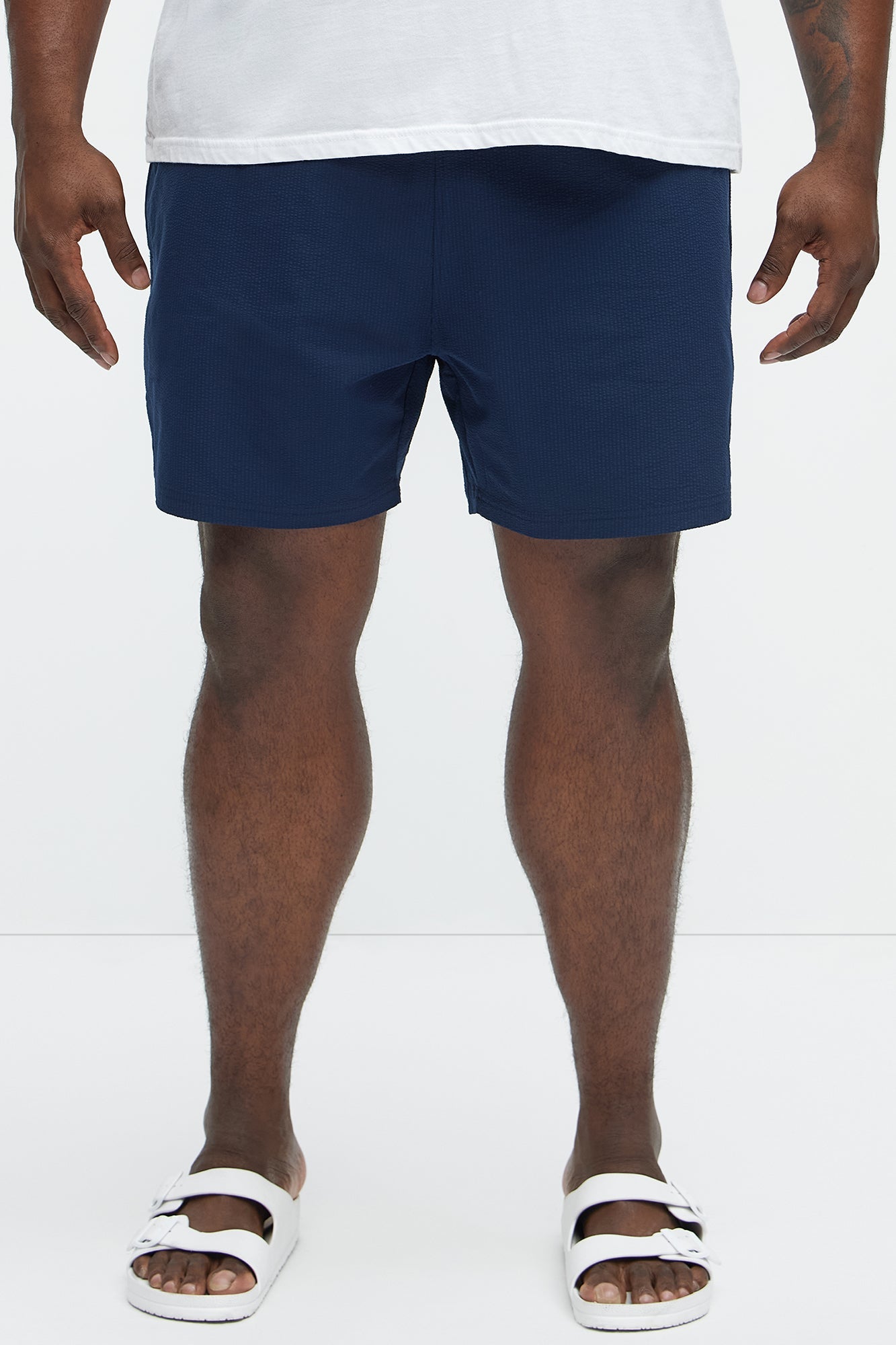 Seersucker Swim Trunk 6″ - Navy