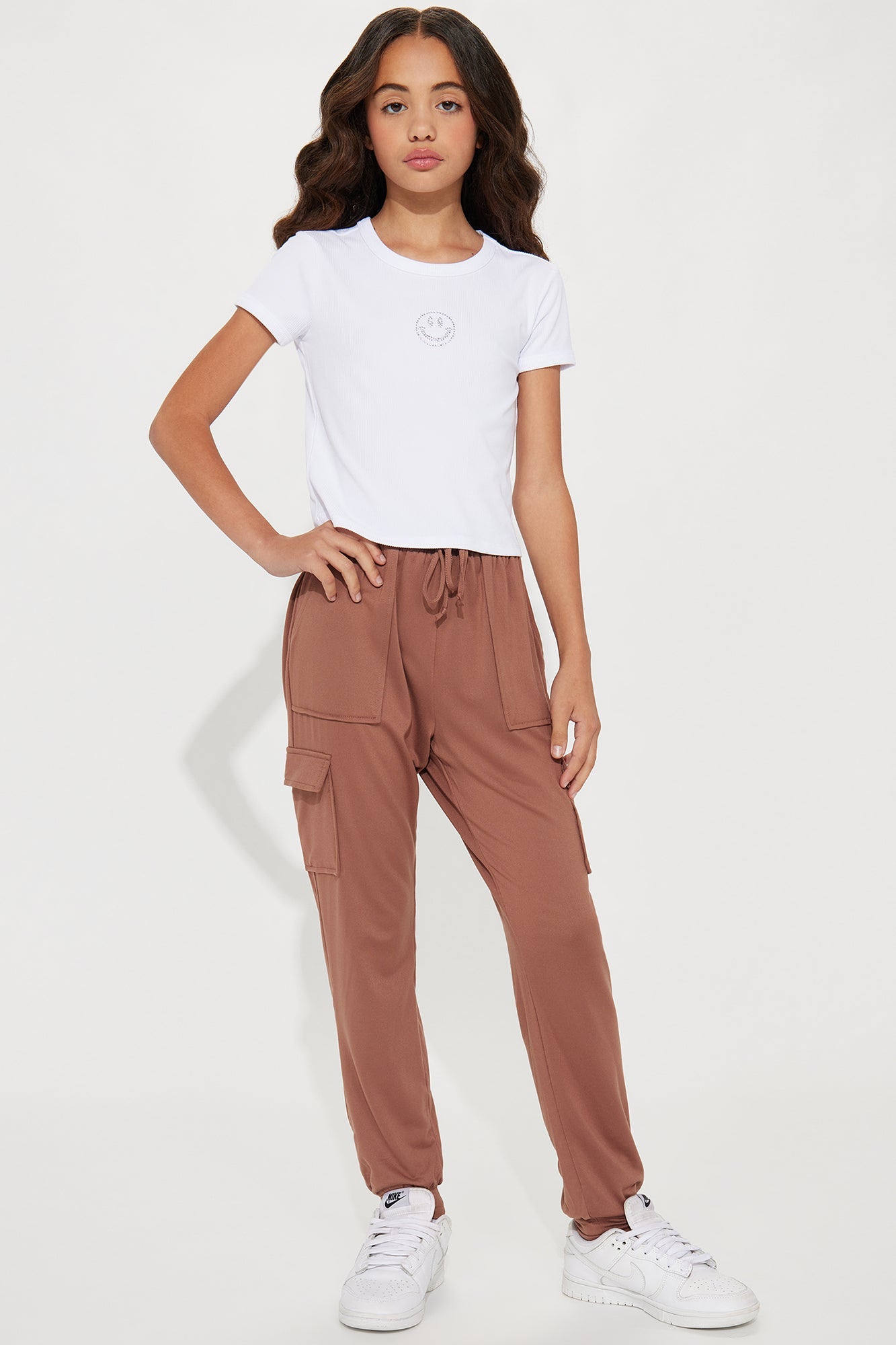Mini Knit Cargo Joggers - Brown