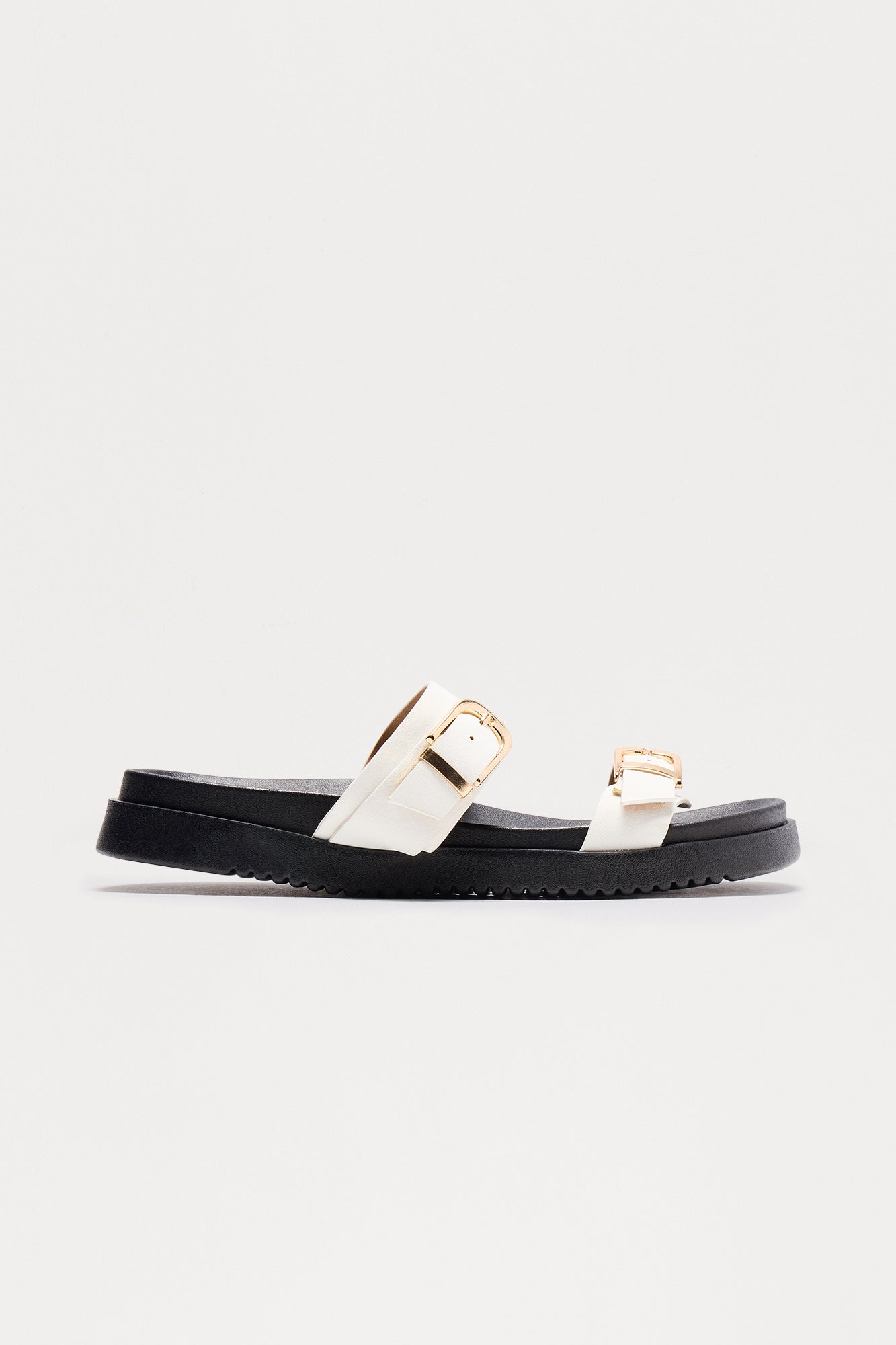 Jack Buckle Slip On Slides - White