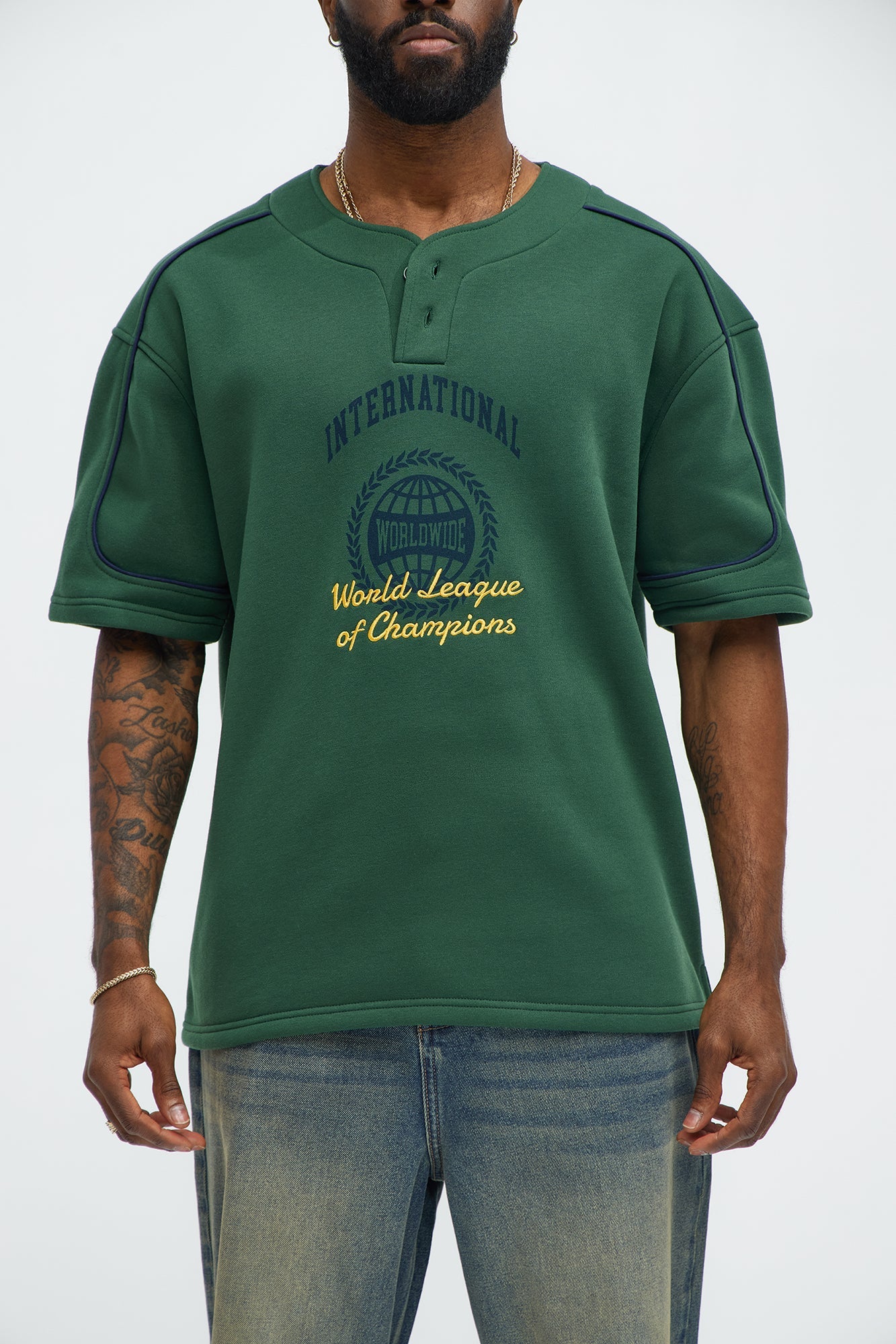 International Champ Short Sleeve Henley - Hunter Green