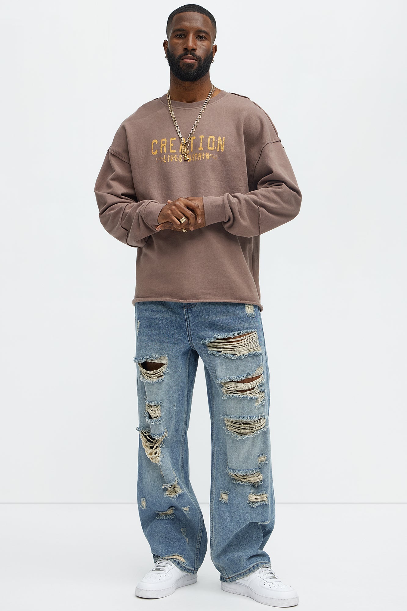 Jefferey Distressed Baggy Jeans - Medium Blue Wash