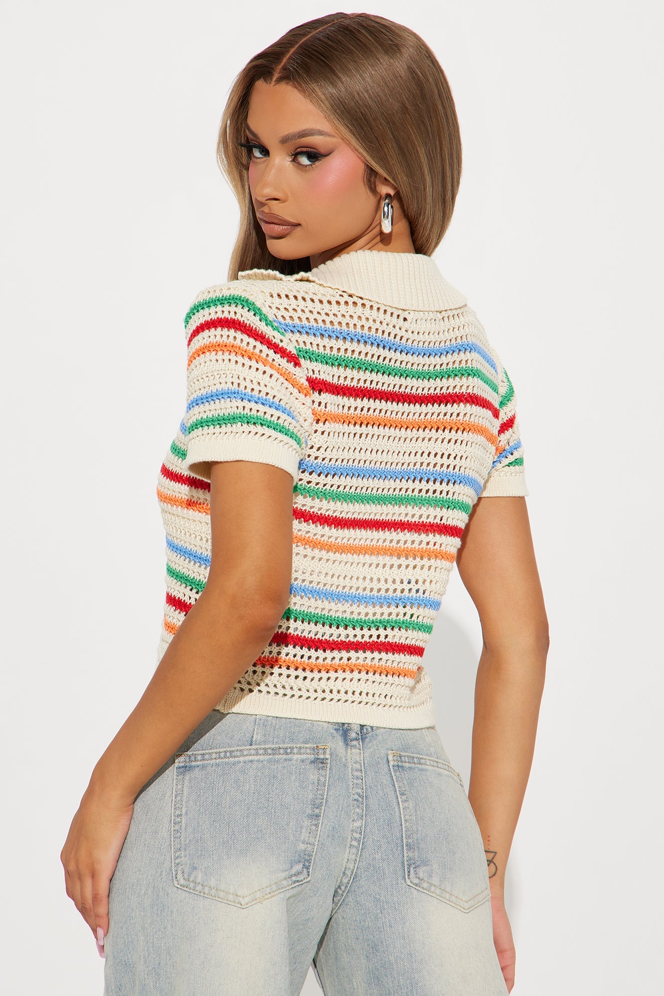 Over The Rainbow Crochet Top - Taupe/combo