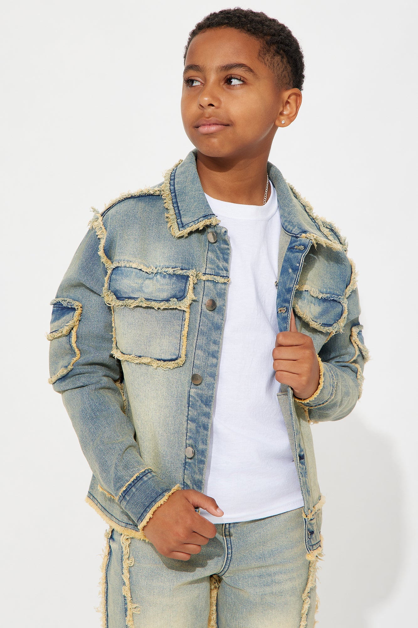 Mini Nazca Frayed Trucker Jacket - Light Blue Wash