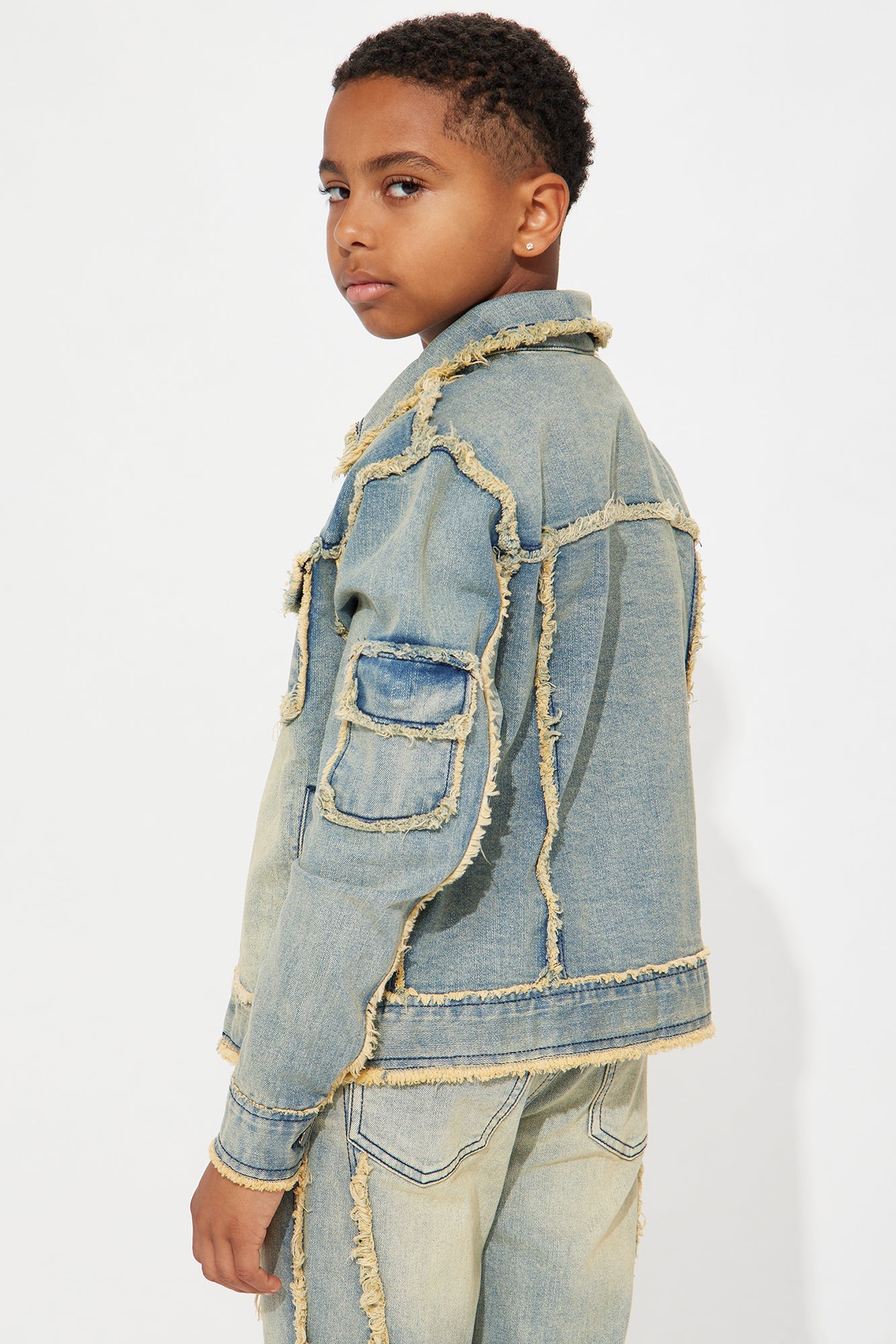 Mini Nazca Frayed Trucker Jacket - Light Blue Wash