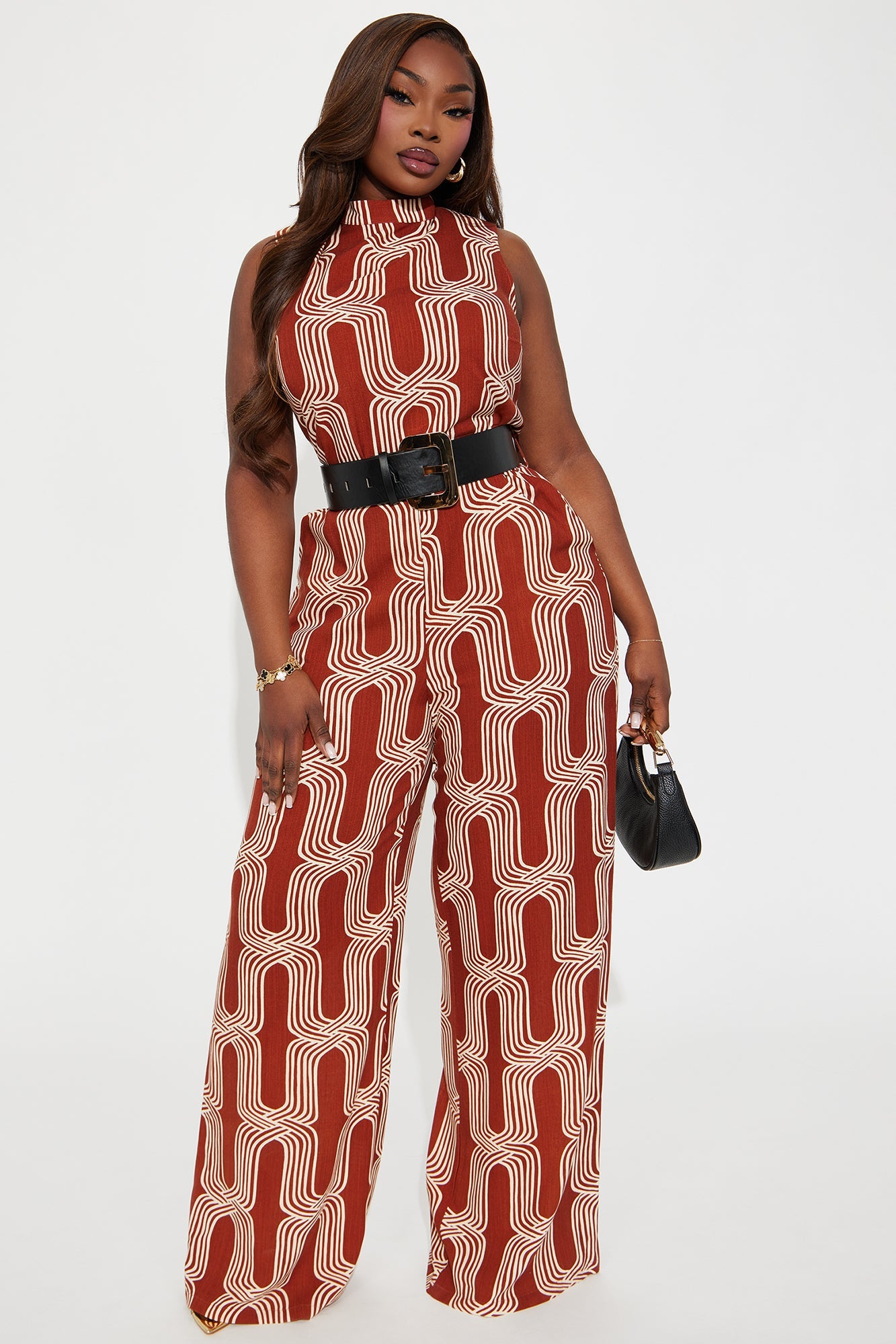 Miss Thing Belted Jumpsuit - Brown/combo