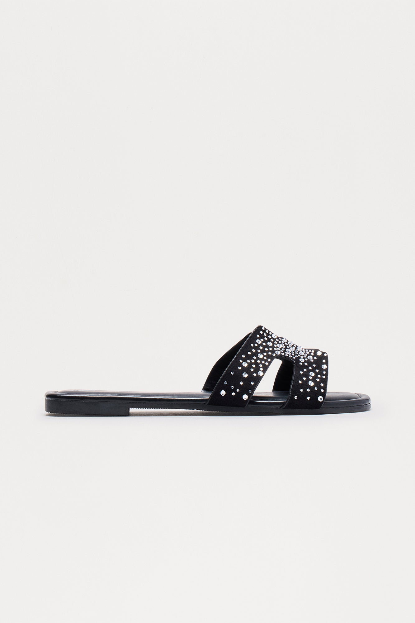 Martina Rhinestone Slip On Sandals - Black