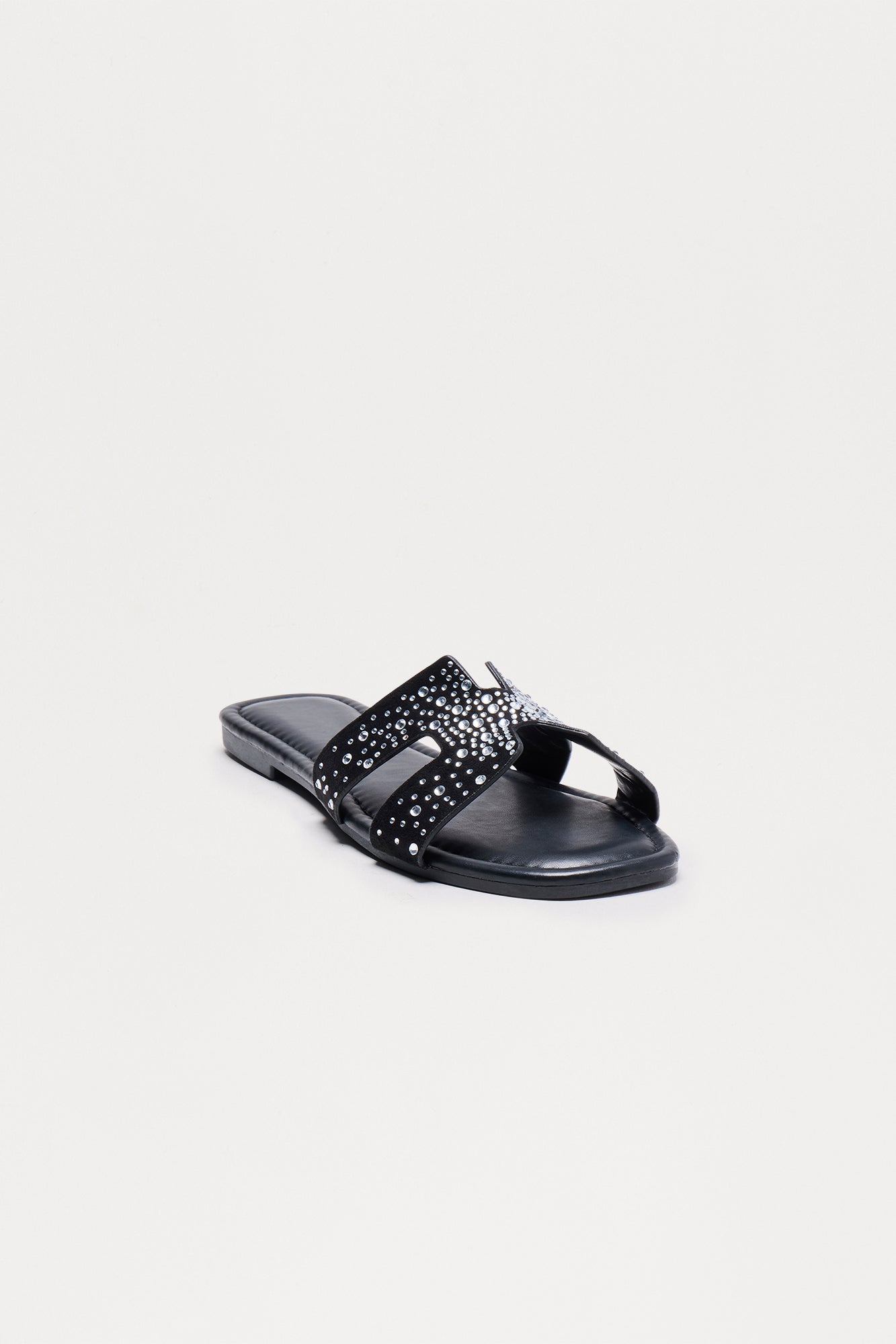 Martina Rhinestone Slip On Sandals - Black