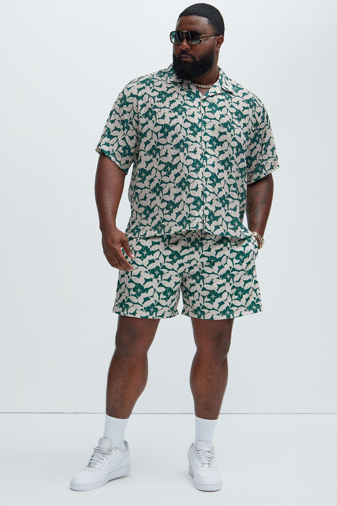 Bayou Floral Swim Mid Trunk - Green/combo