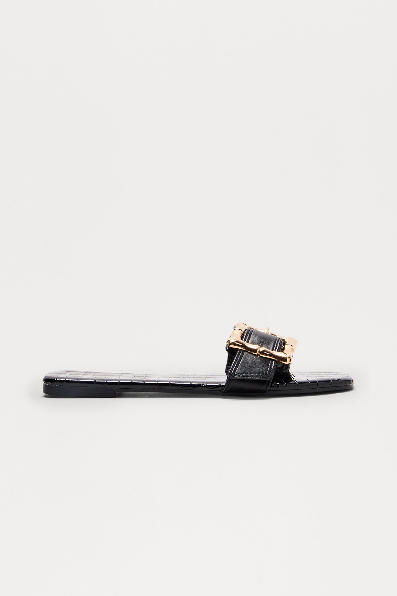 Lenny Buckle Faux Leather Croc Sandals - Black