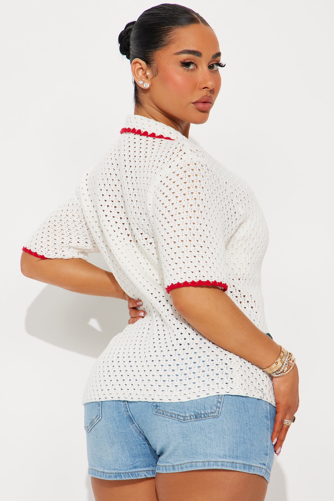 Give Me Cherries Crochet Shirt - White/combo