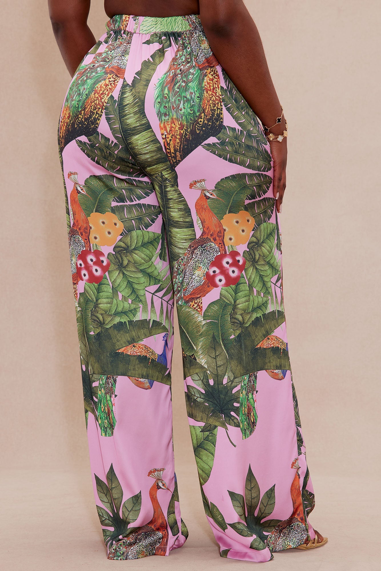 Private Island Wide Leg Satin Pant - Pink/combo
