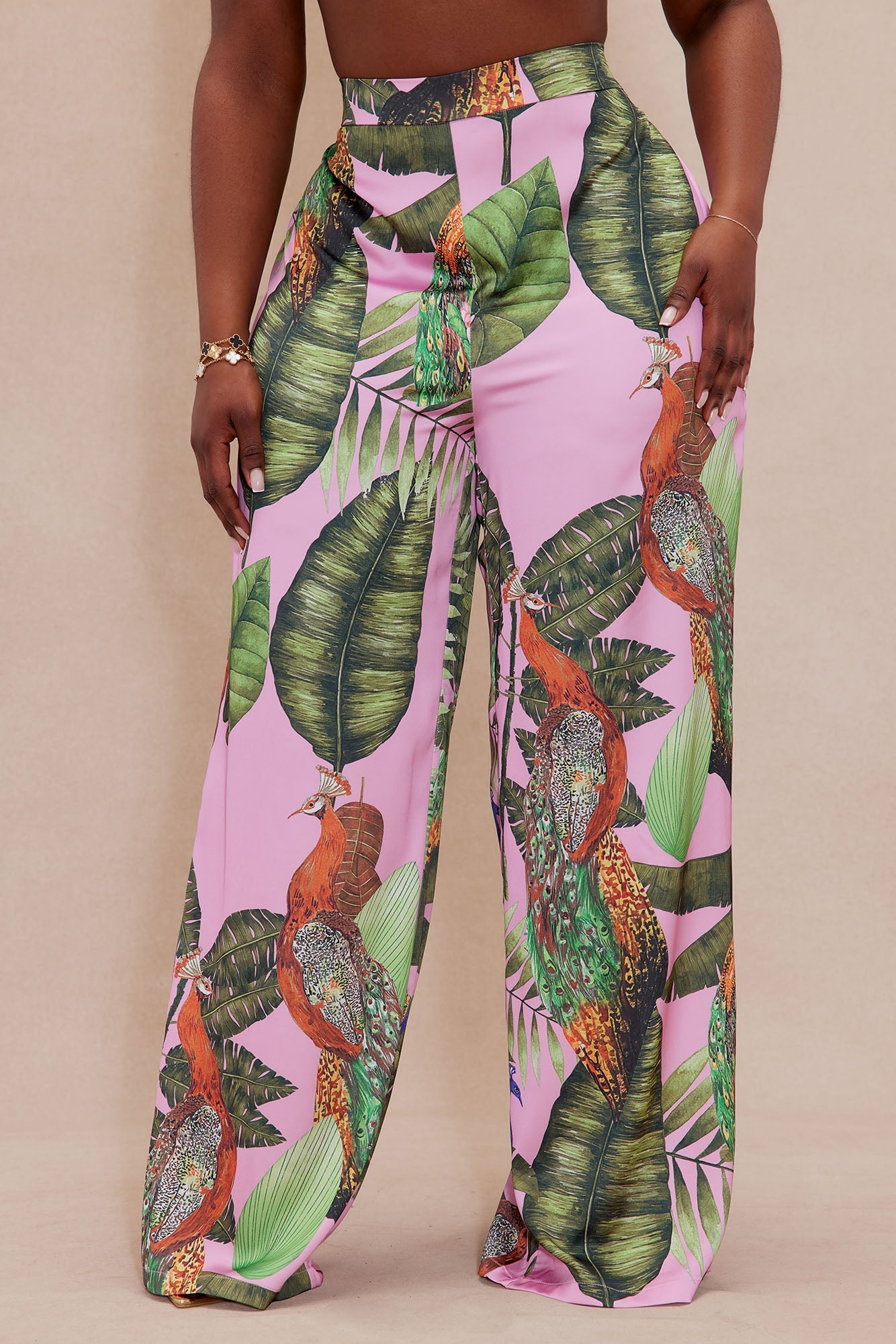 Private Island Wide Leg Satin Pant - Pink/combo