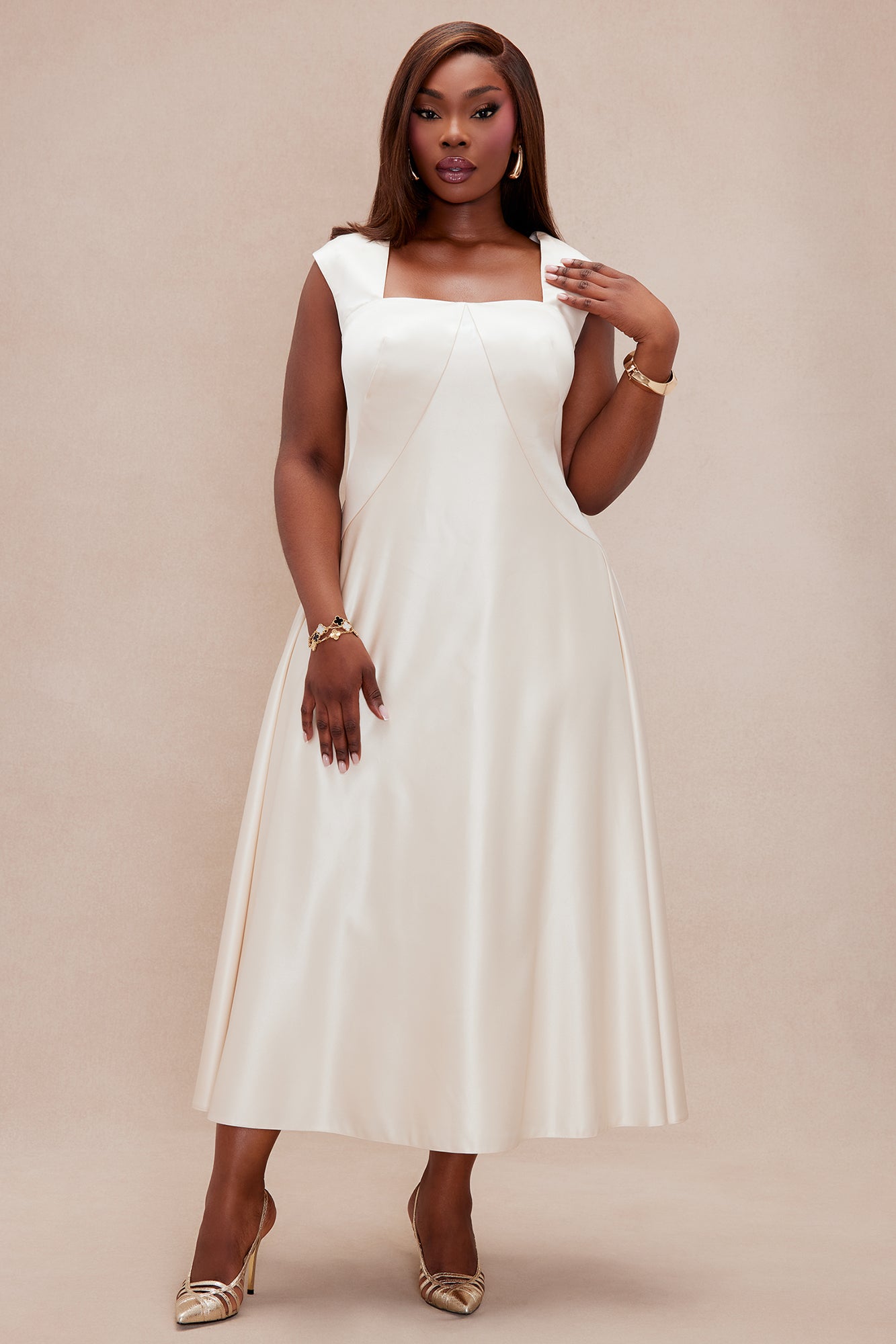 Darling Satin Midi Dress - Cream