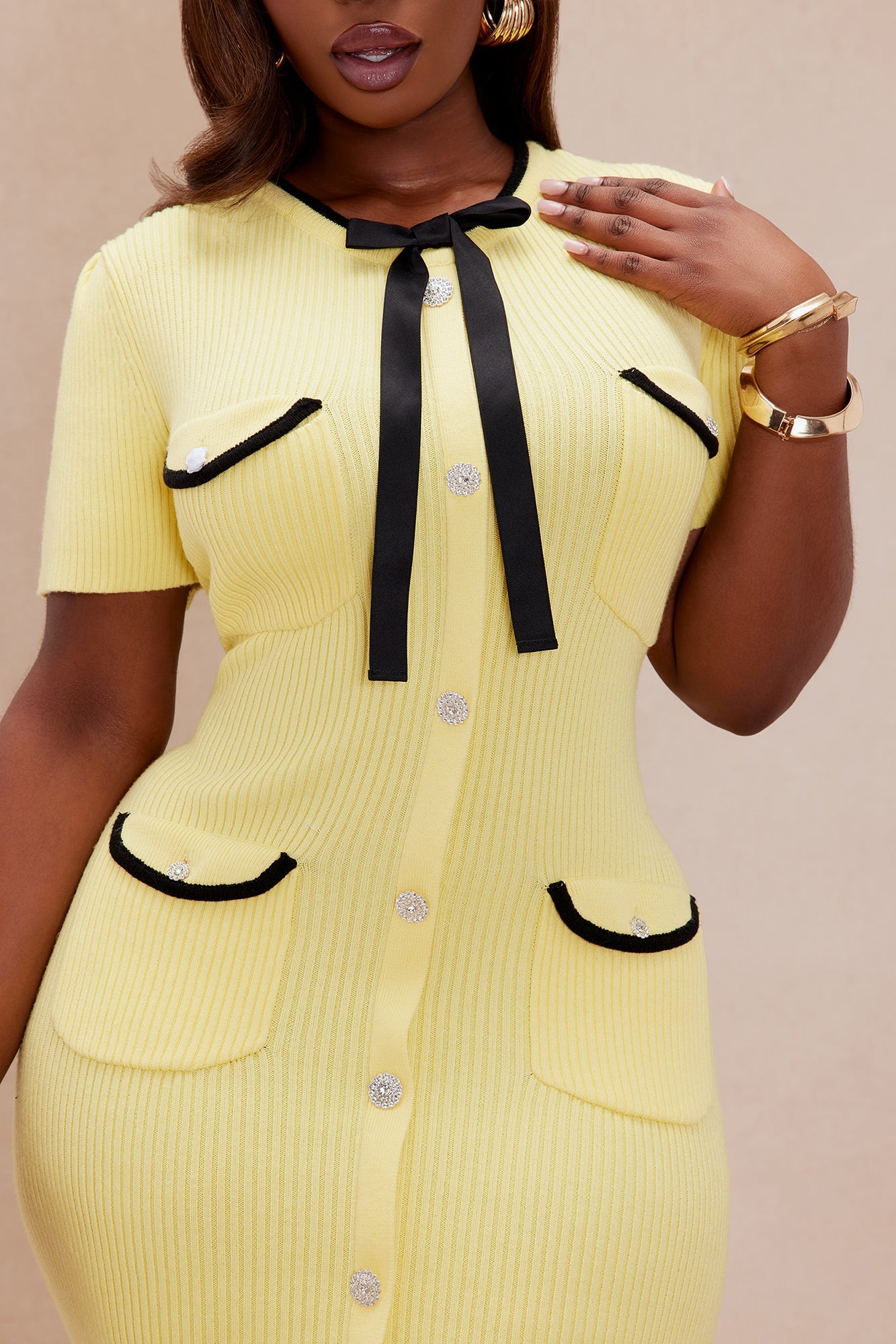 Courtney Sweater Mini Dress - Yellow/combo