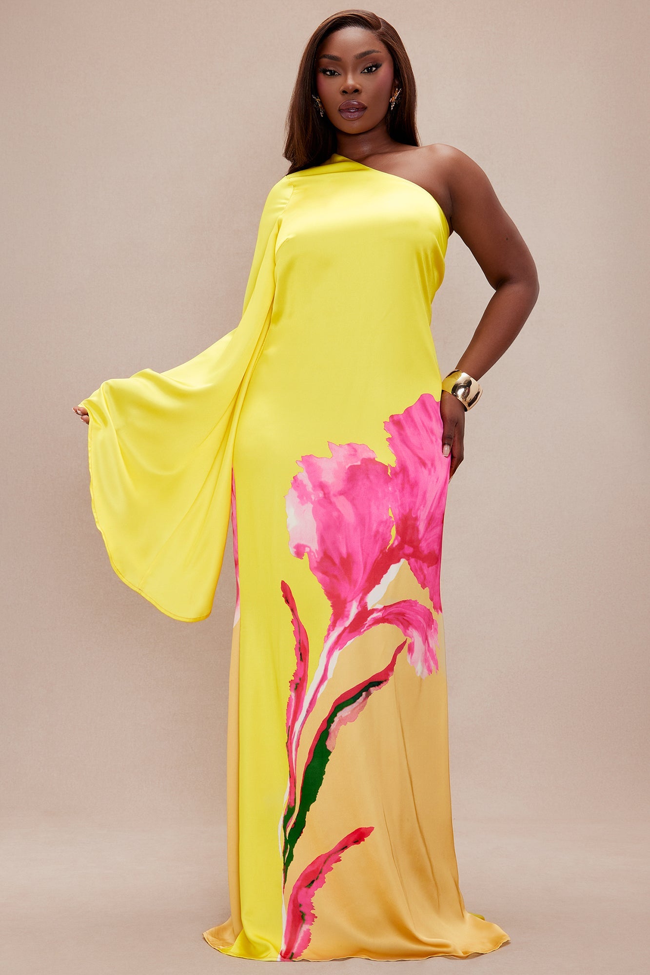 Golden Hour Satin Maxi Dress - Yellow/combo