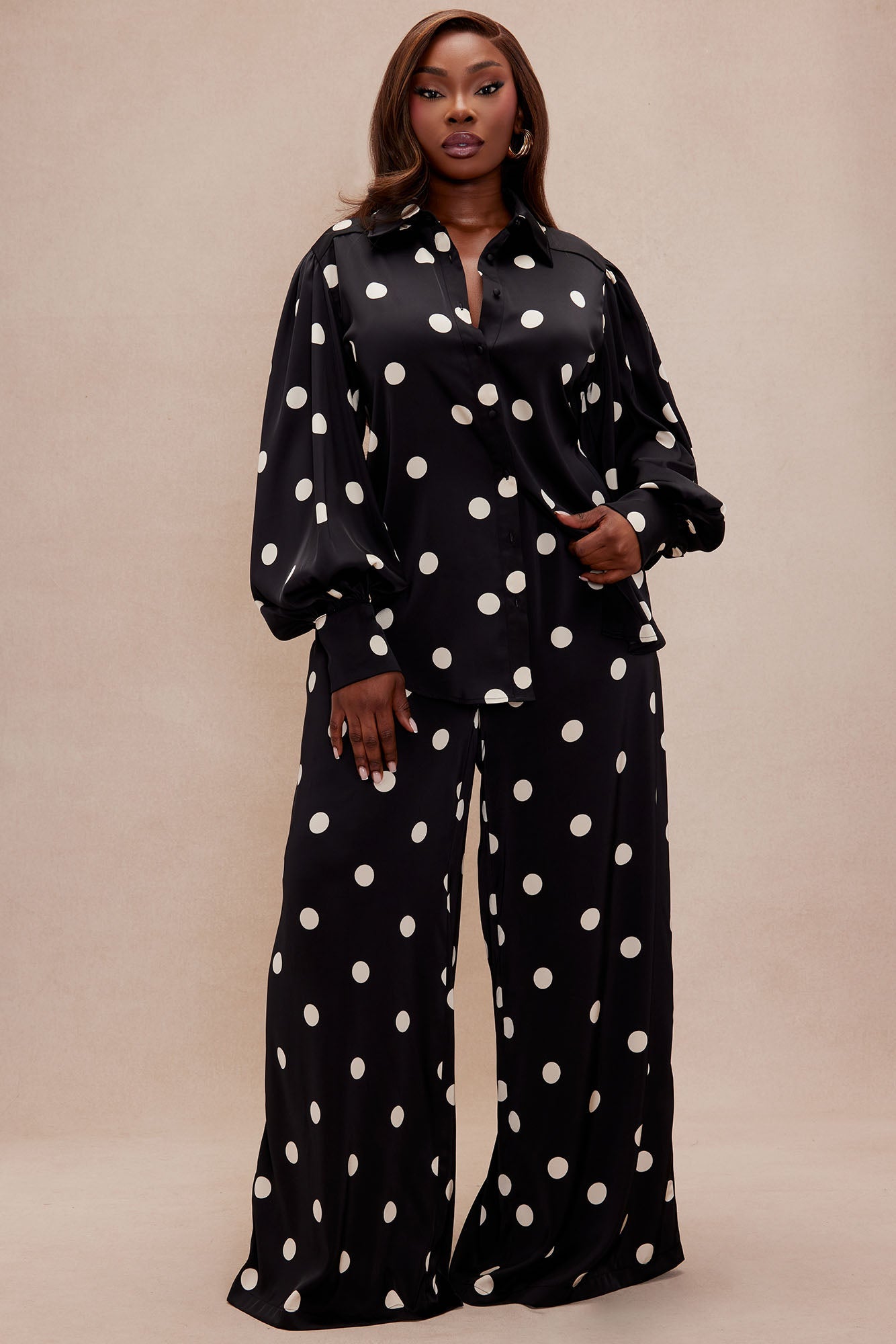 Chloe Satin Pant Set - Black/White