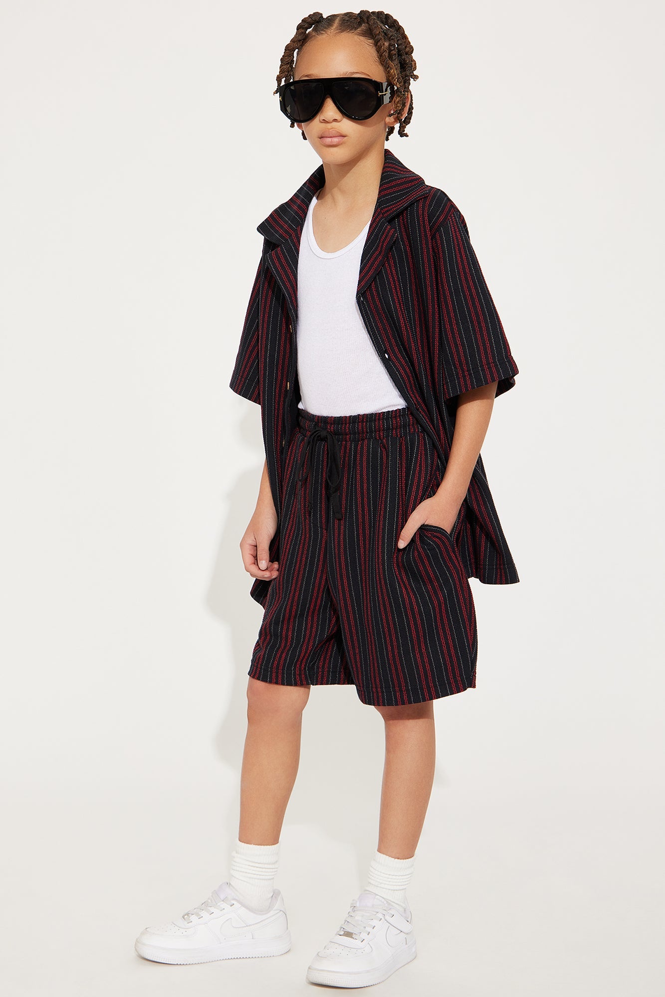 Mini Colt Drawstring Striped Shorts - Burgundy
