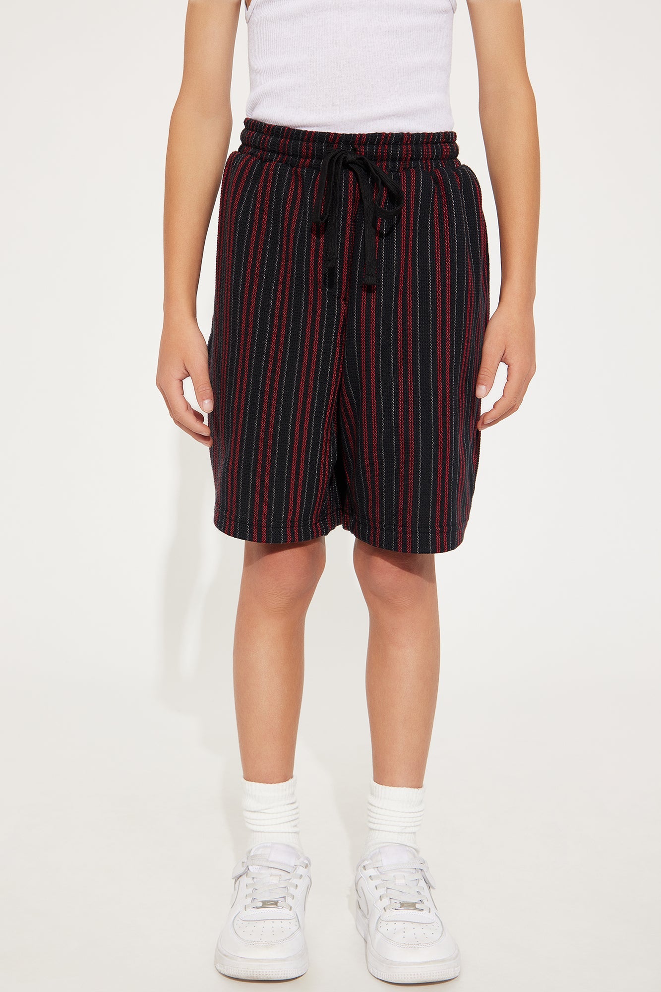 Mini Colt Drawstring Striped Shorts - Burgundy