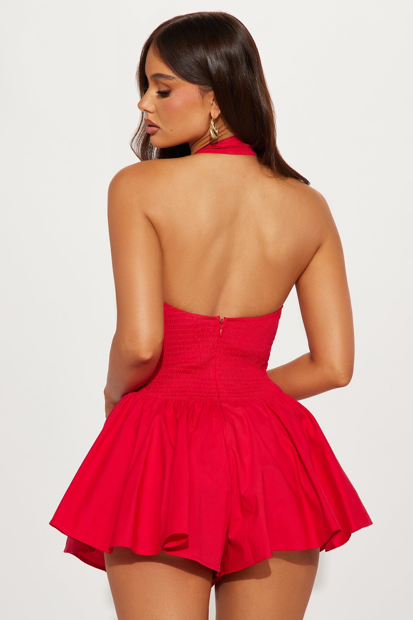 Queen Of Hearts Poplin Halter Romper - Red