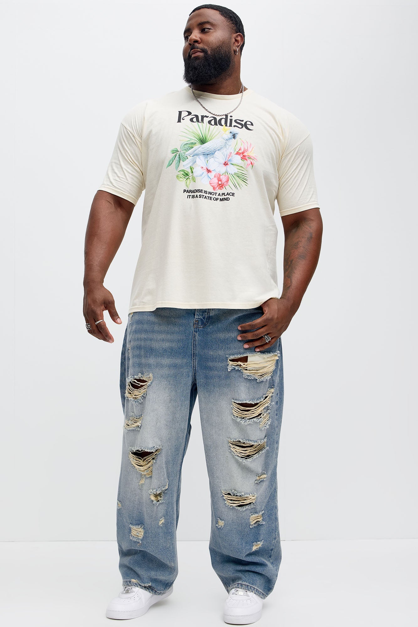 Jefferey Distressed Baggy Jeans - Medium Blue Wash