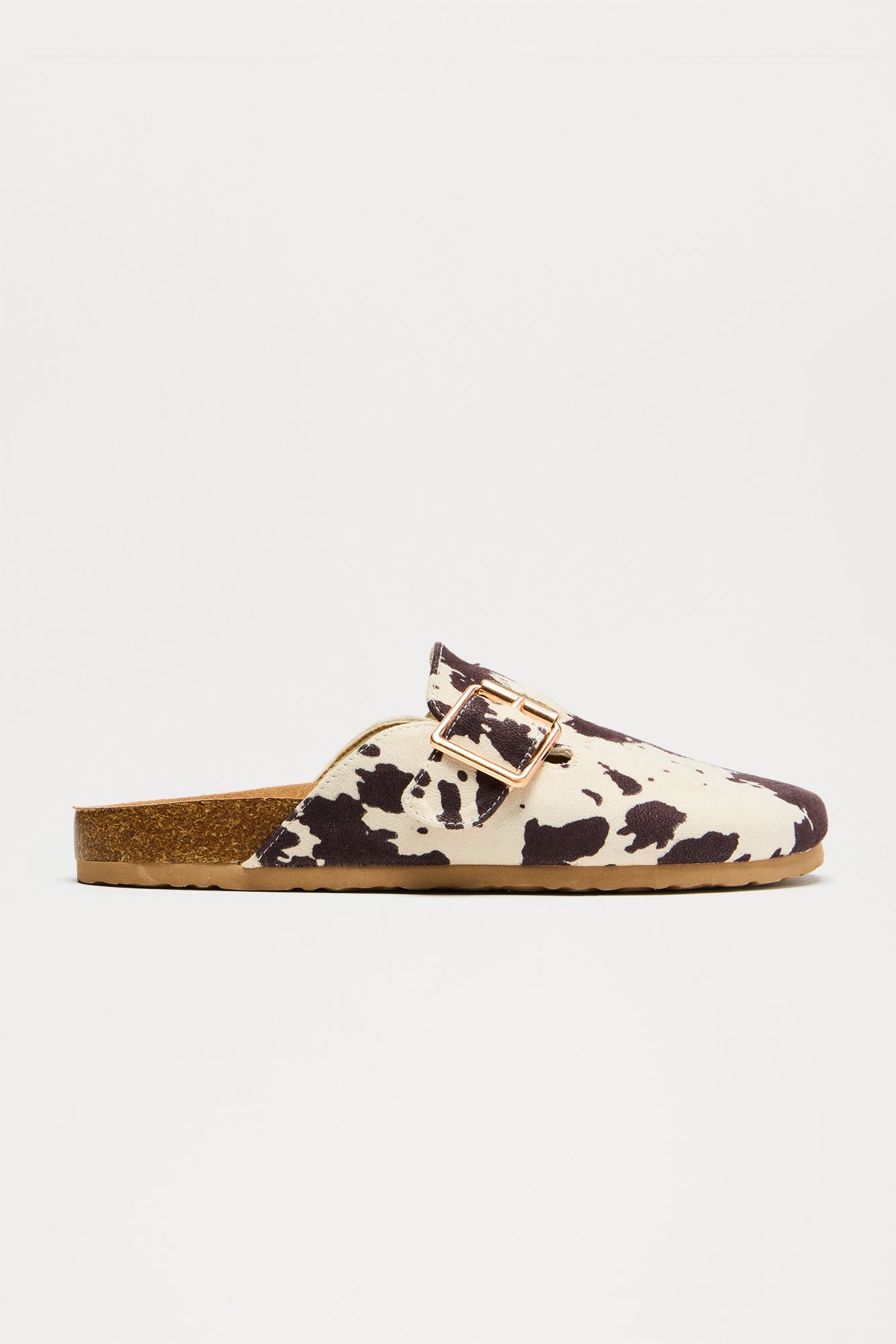 Tevy Buckle Faux Suede Slides - Beige/Brown