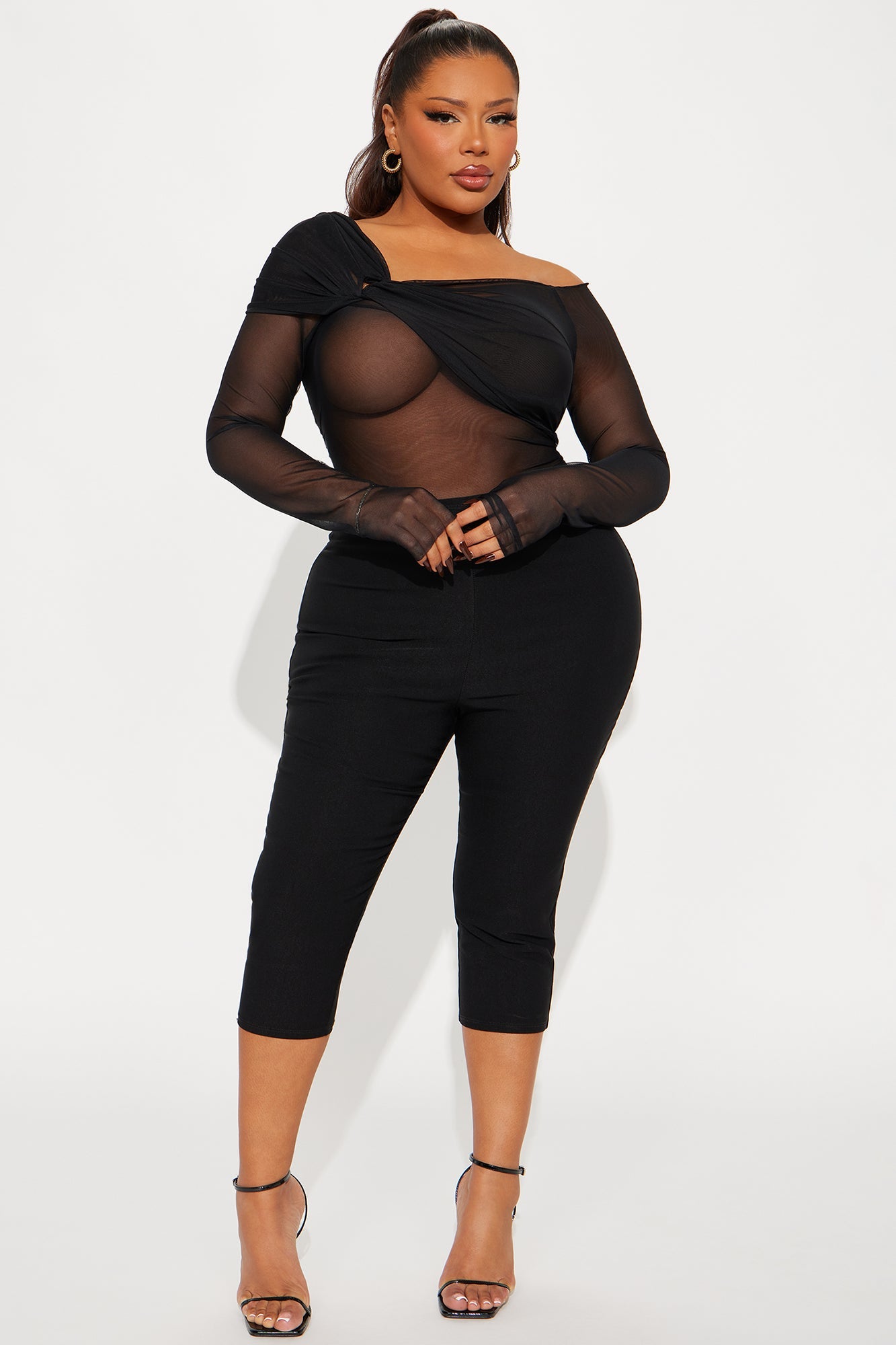 Priscilla Mesh Off Shoulder Top - Black