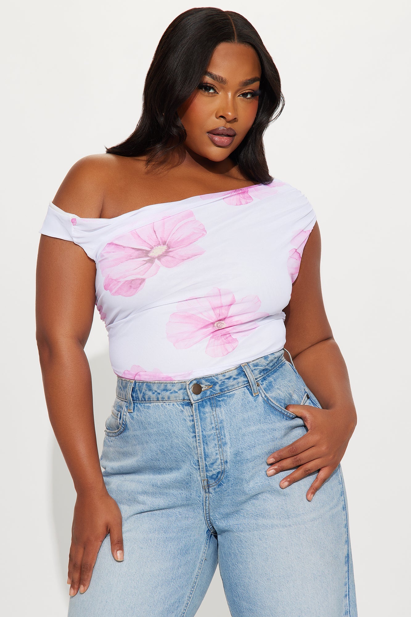 Sabrina Mesh Off Shoulder Bodysuit - White/combo